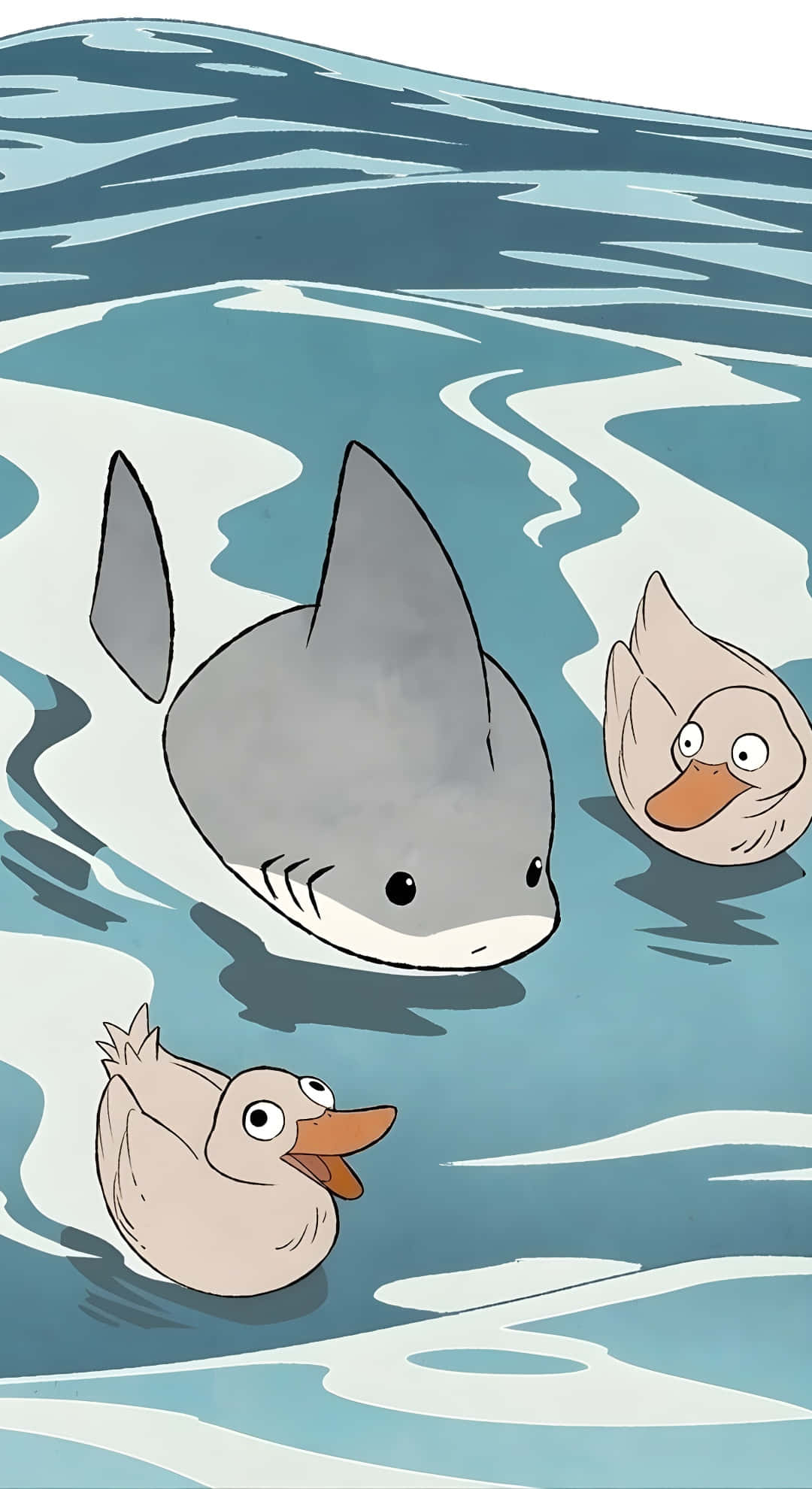 Jeff The Land Shark, ducks, calm blue water, Full HD Phone Wallpaper
