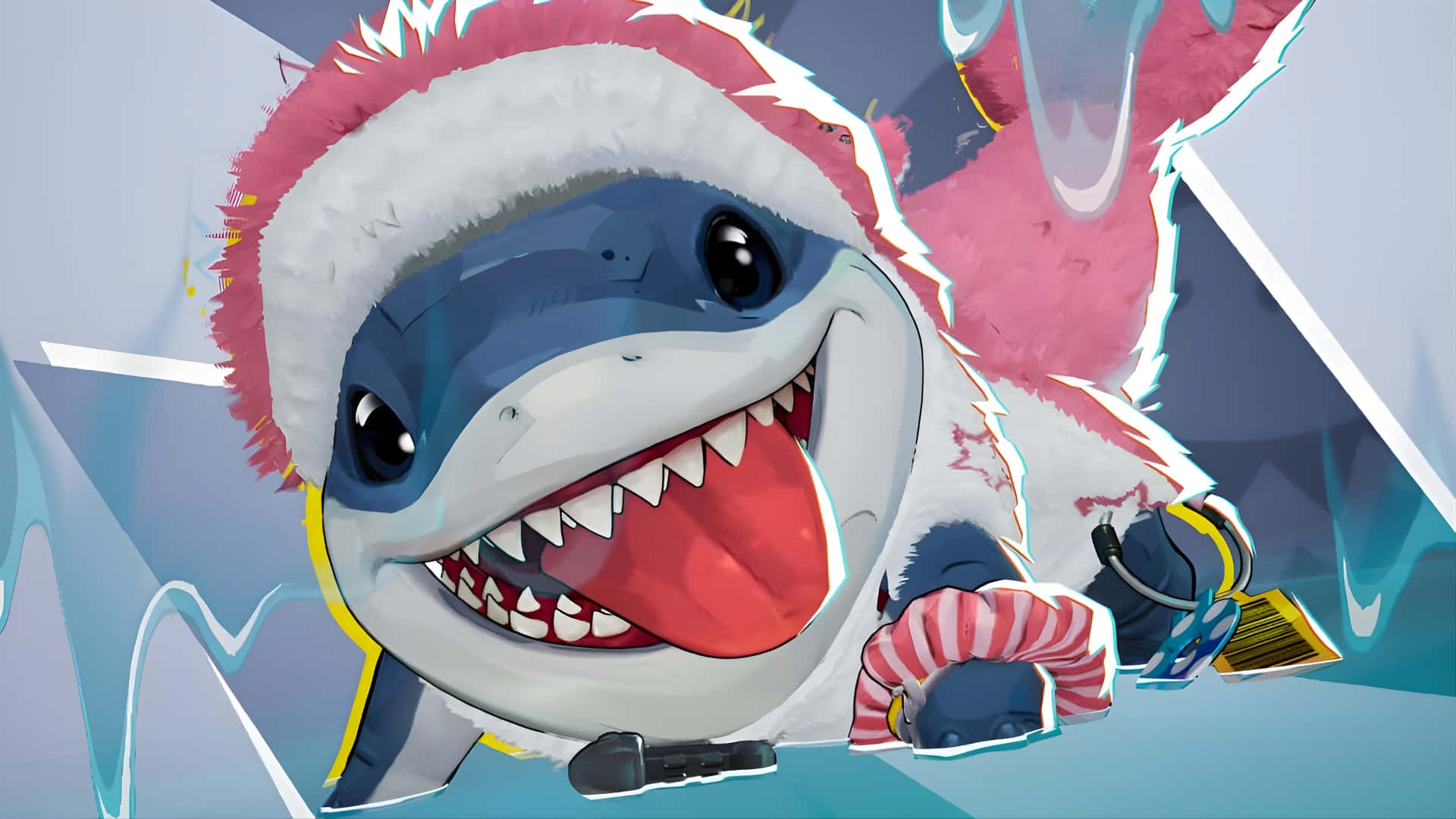 Jeff The Land Shark, pink and white winter hat, sharp teeth, Full HD Desktop Wallpaper