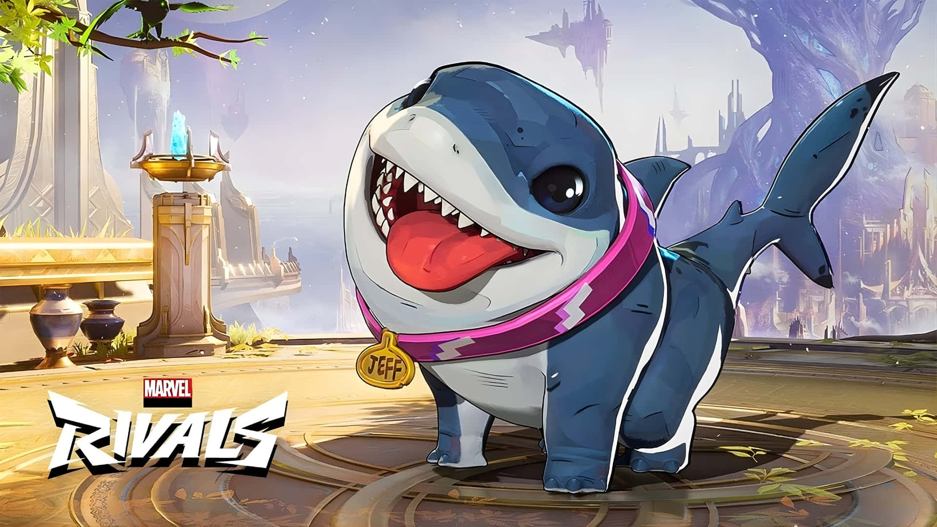 Jeff The Land Shark, pink collar, gold tag, Full HD Desktop Wallpaper