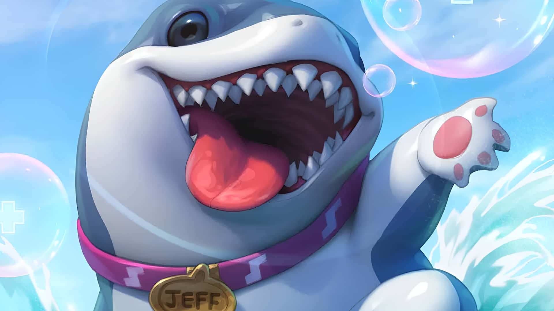 Jeff The Land Shark, purple collar, gold tag, Full HD Desktop Wallpaper