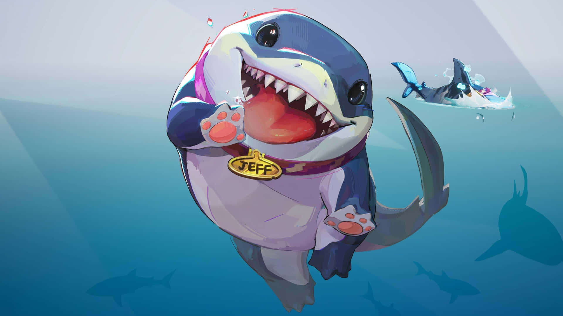 Jeff The Land Shark, pink collar, gold tag, Full HD Desktop Wallpaper
