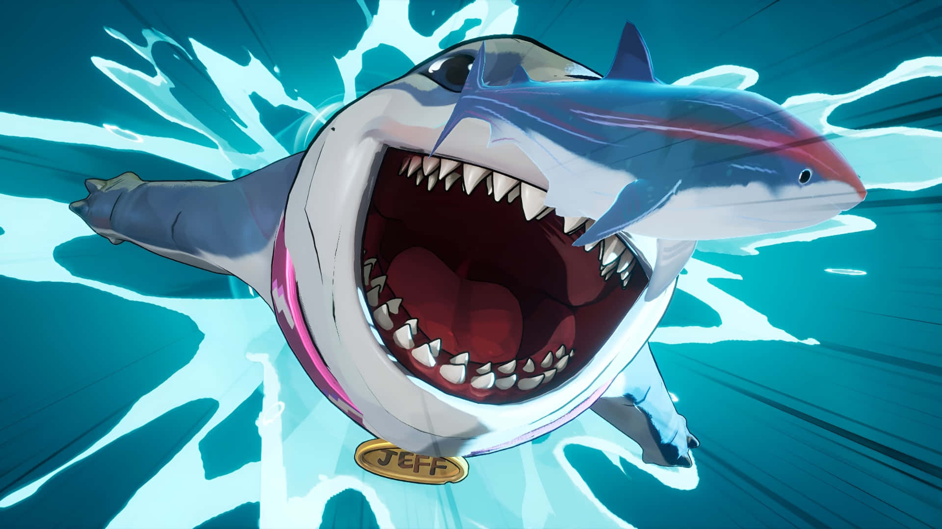 Jeff The Land Shark, white astronaut suit, pink trim, Full HD Desktop Wallpaper