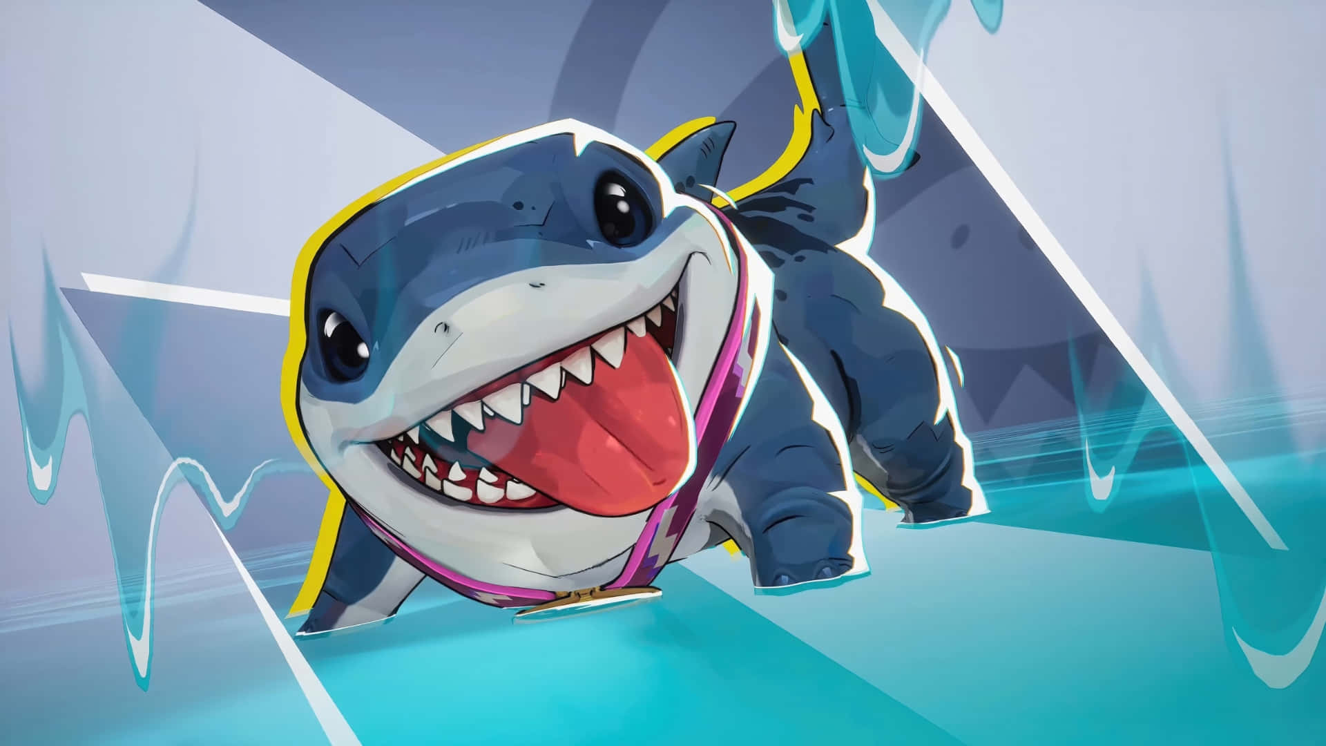 Jeff The Land Shark, yellow hood, pink harness, Full HD Desktop Wallpaper