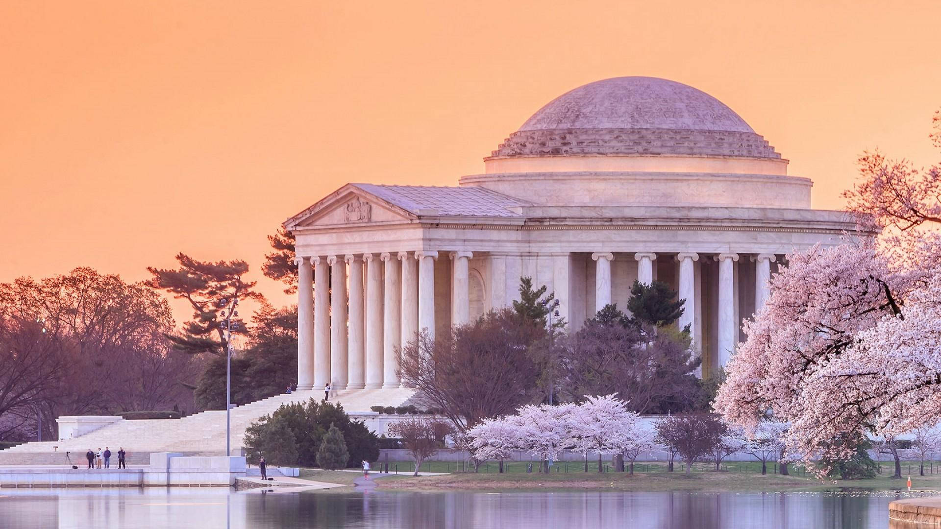 Jefferson Memorial, pastel sky, warm sunset glow, Full HD Desktop Wallpaper