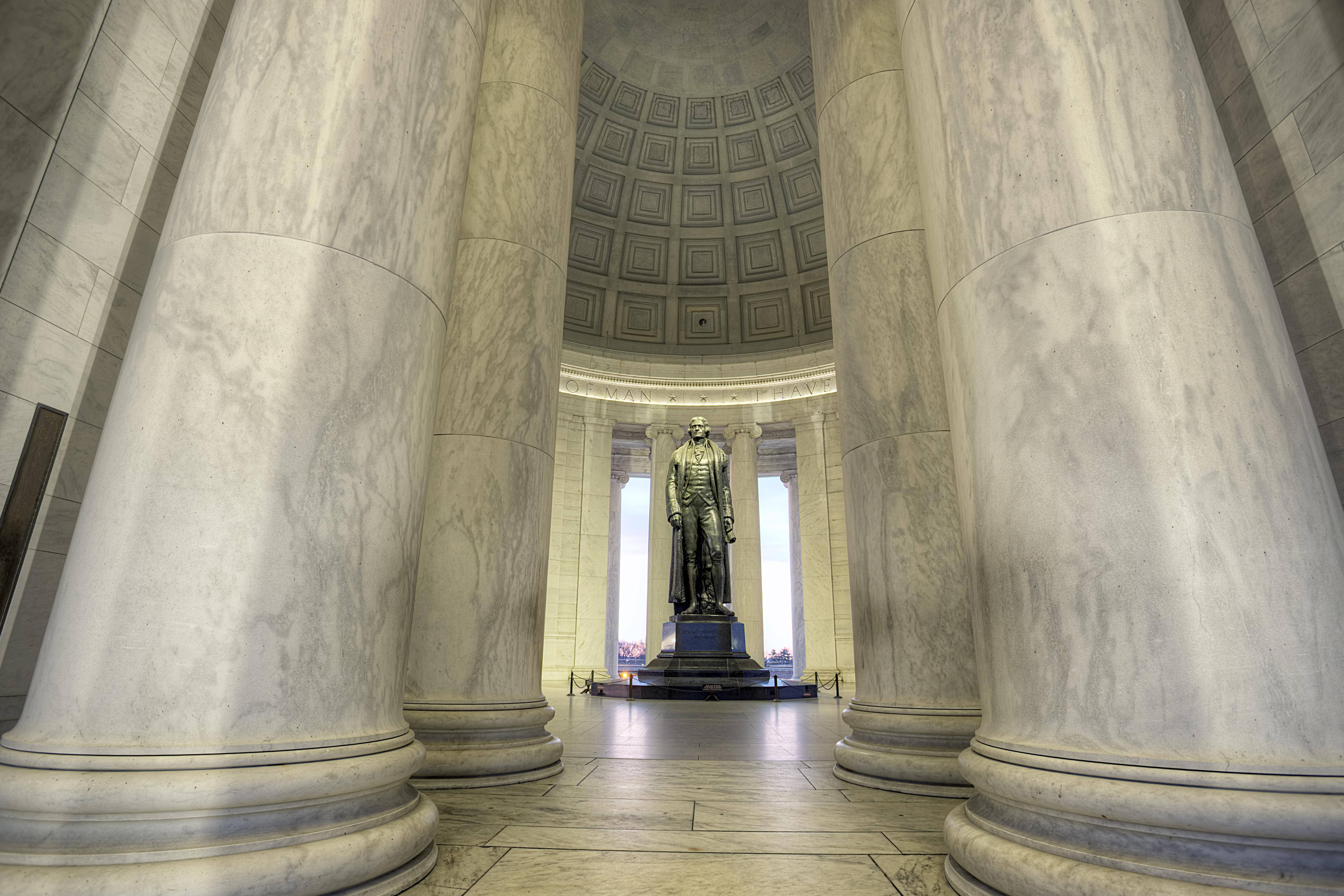 Jefferson Memorial, marble columns, bronze statue, 5K Desktop Wallpaper