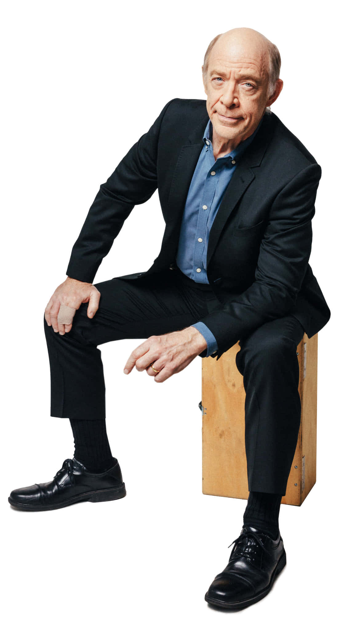 J.K. Simmons, black suit, blue shirt, Full HD Phone Wallpaper