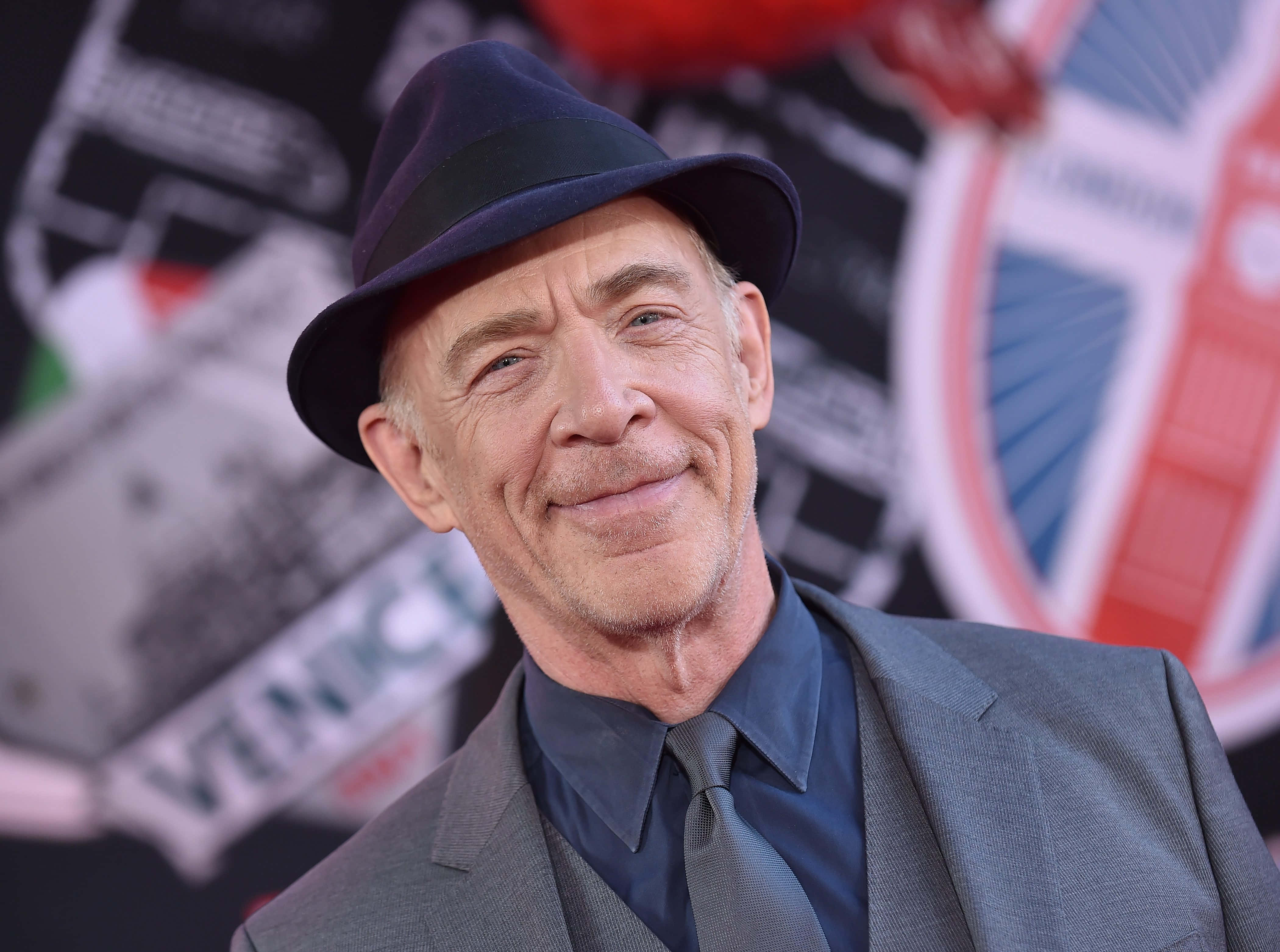 J.K. Simmons, dark fedora, gray suit, 4K Desktop Wallpaper