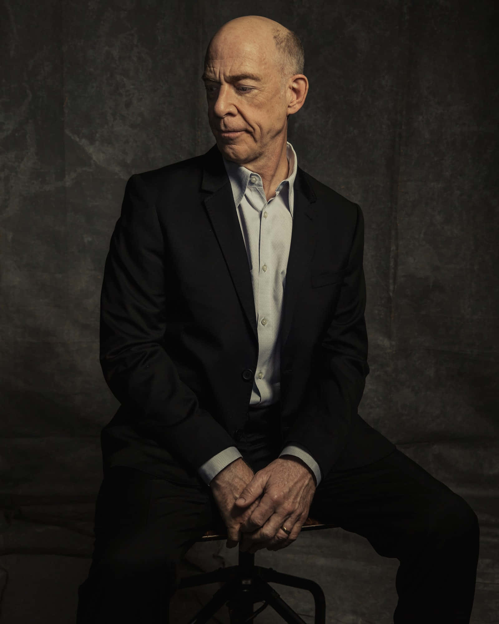 J.K. Simmons, black suit, textured dark gray backdrop, Full HD Phone Wallpaper