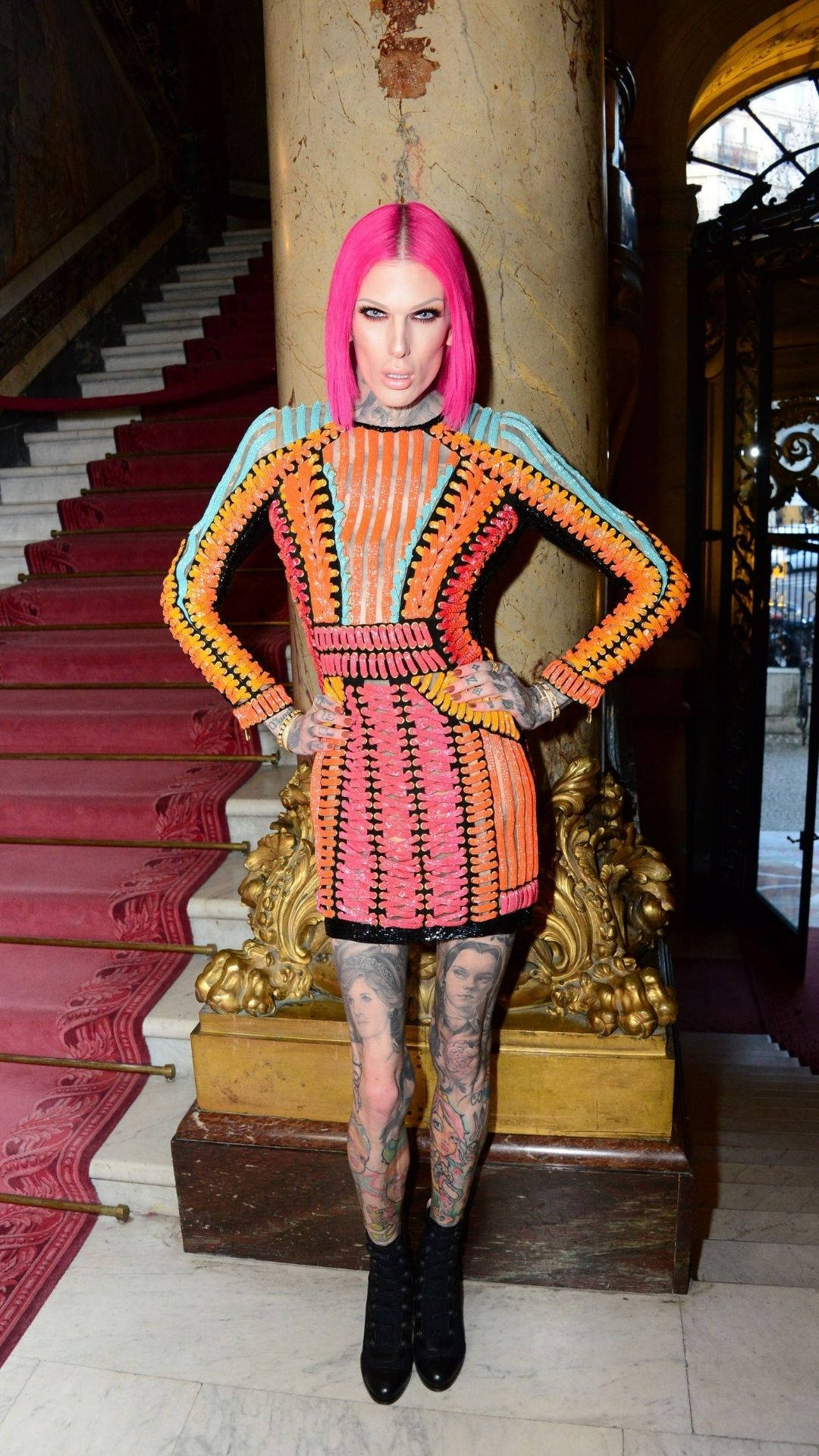 Jeffree Star, bright pink hair, tattoos, Full HD Phone Wallpaper