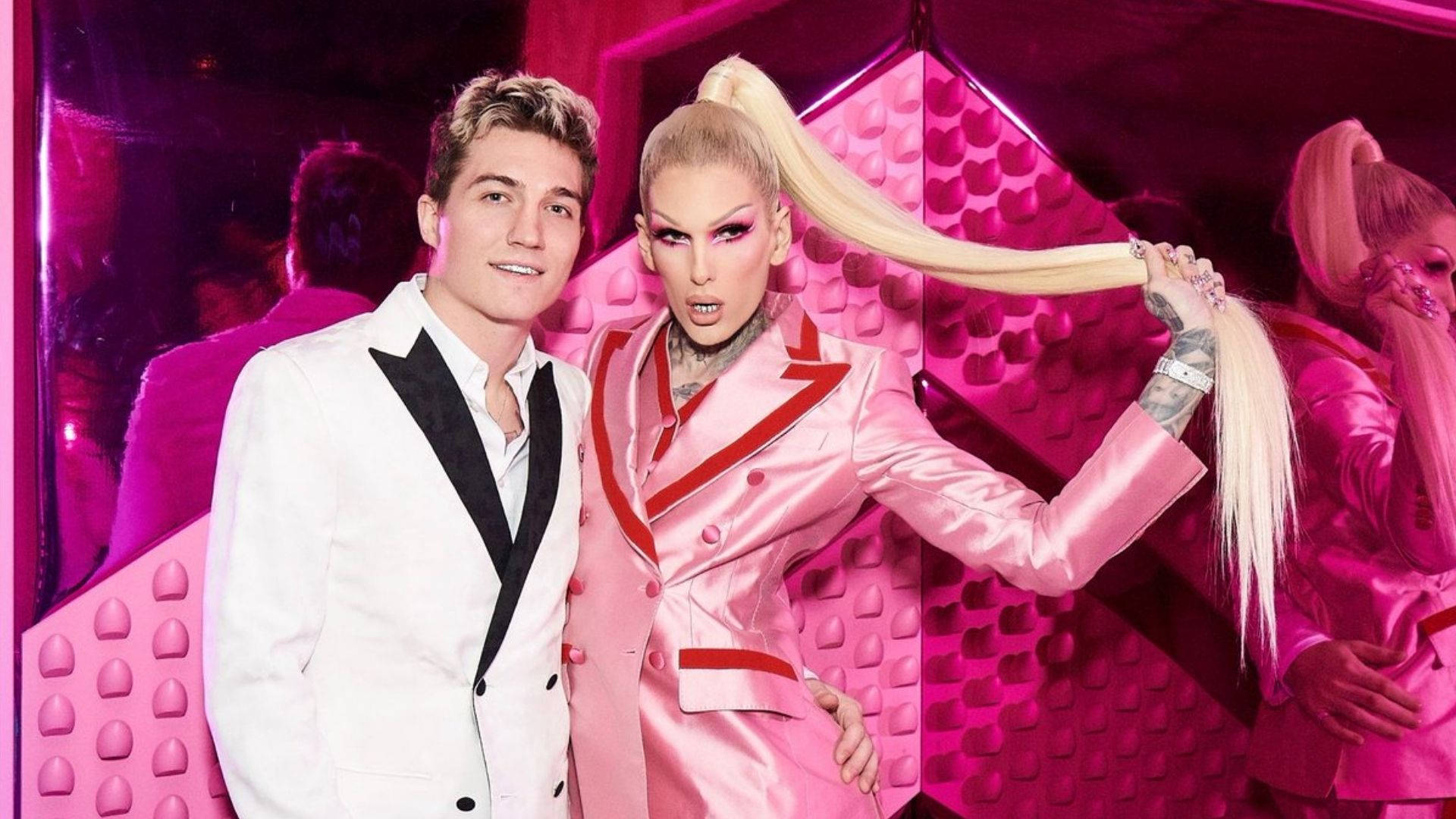 Jeffree Star, white tuxedo, pink satin suit, Full HD Desktop Wallpaper