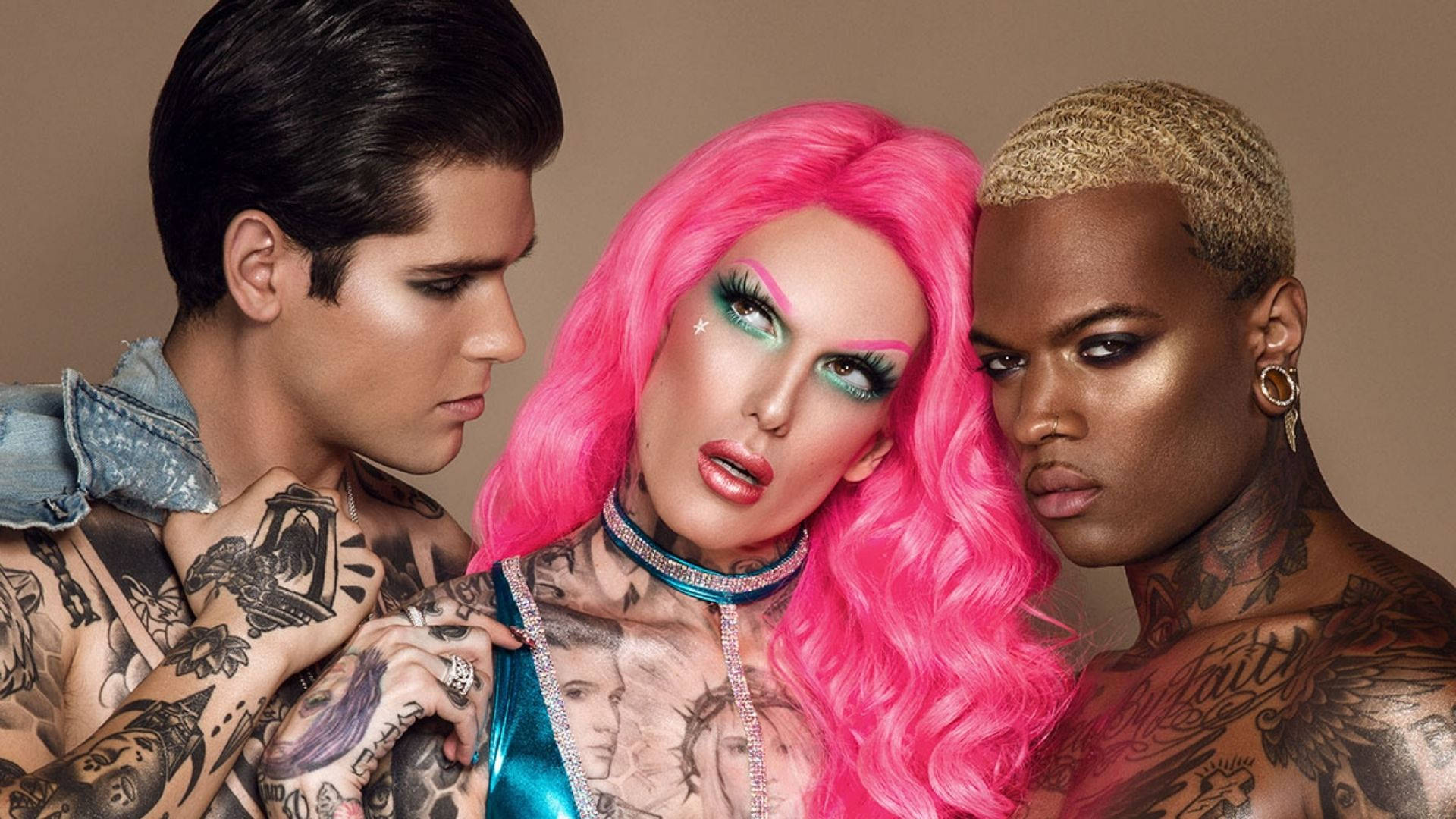 Jeffree Star, tattooed individuals, bright pink hair, Full HD Desktop Wallpaper