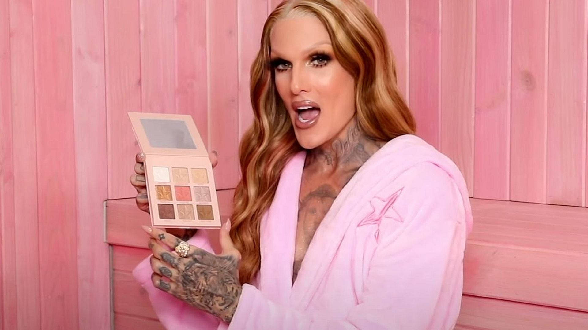 Jeffree Star, mini palette, pink robe, Full HD Desktop Wallpaper