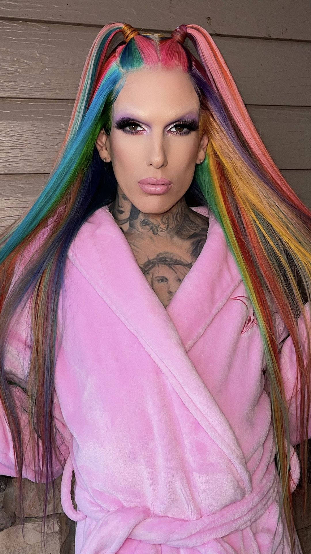 Jeffree Star, rainbow hair, pigtails, Full HD Phone Wallpaper