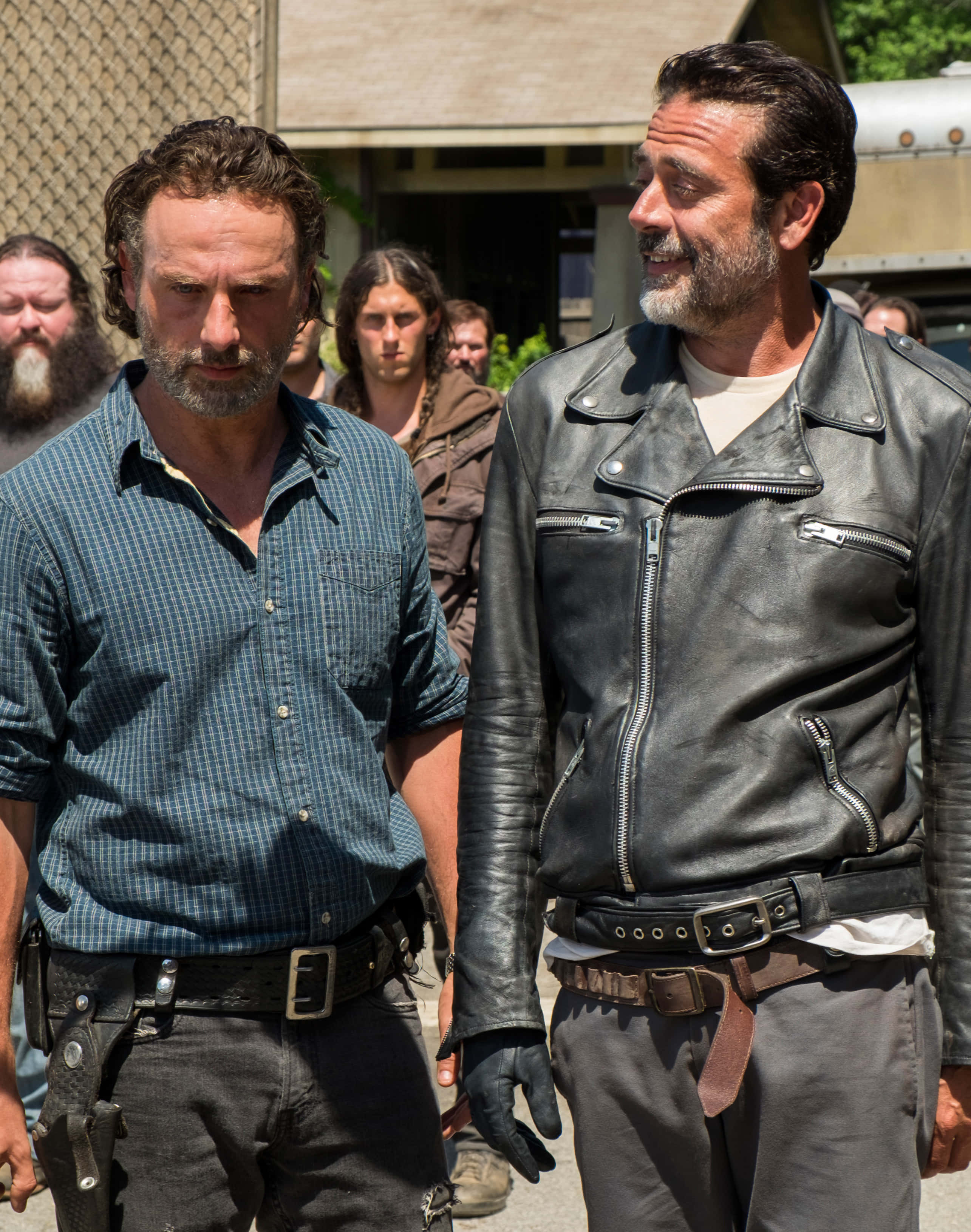 jeffrey dean morgan, post-apocalyptic gear, sunlit outdoor setting, 2K Phone Wallpaper