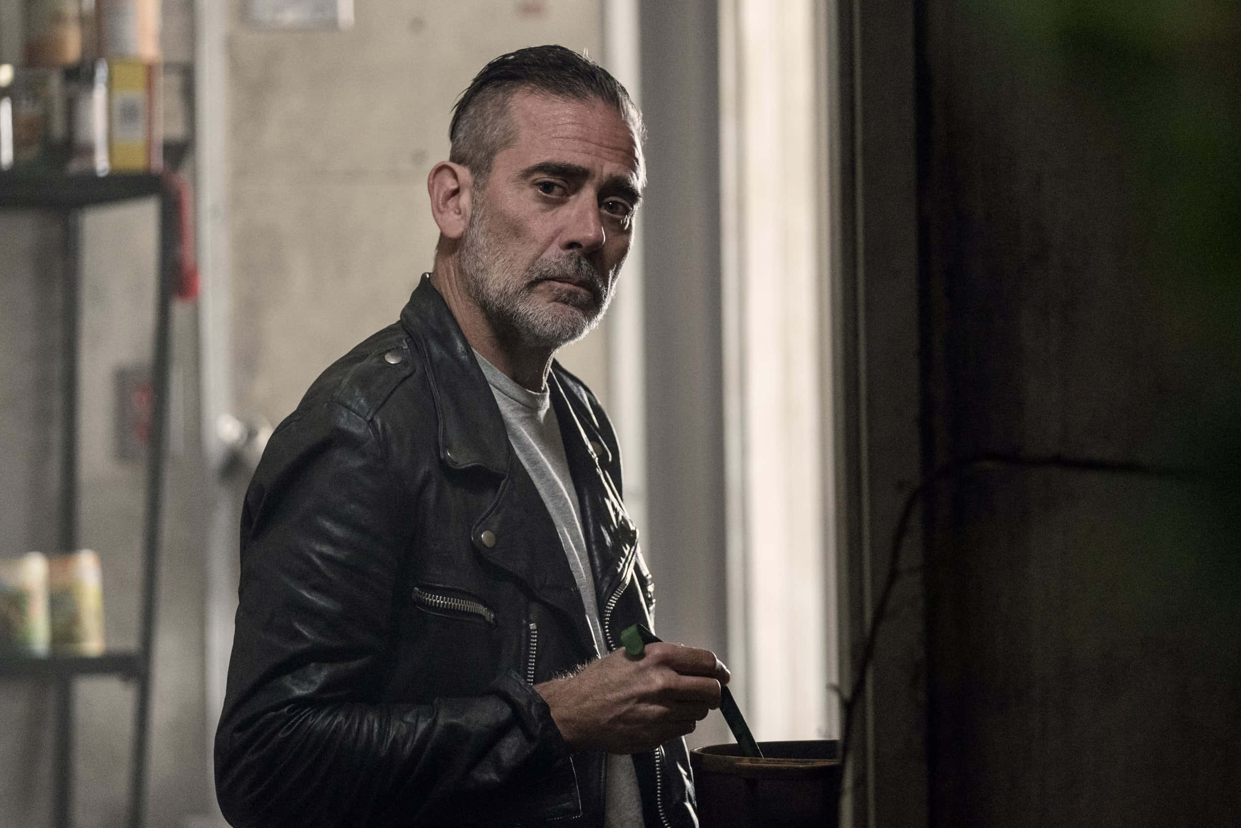 Jeffrey Dean Morgan, black leather jacket, spoon, Full HD Desktop Wallpaper
