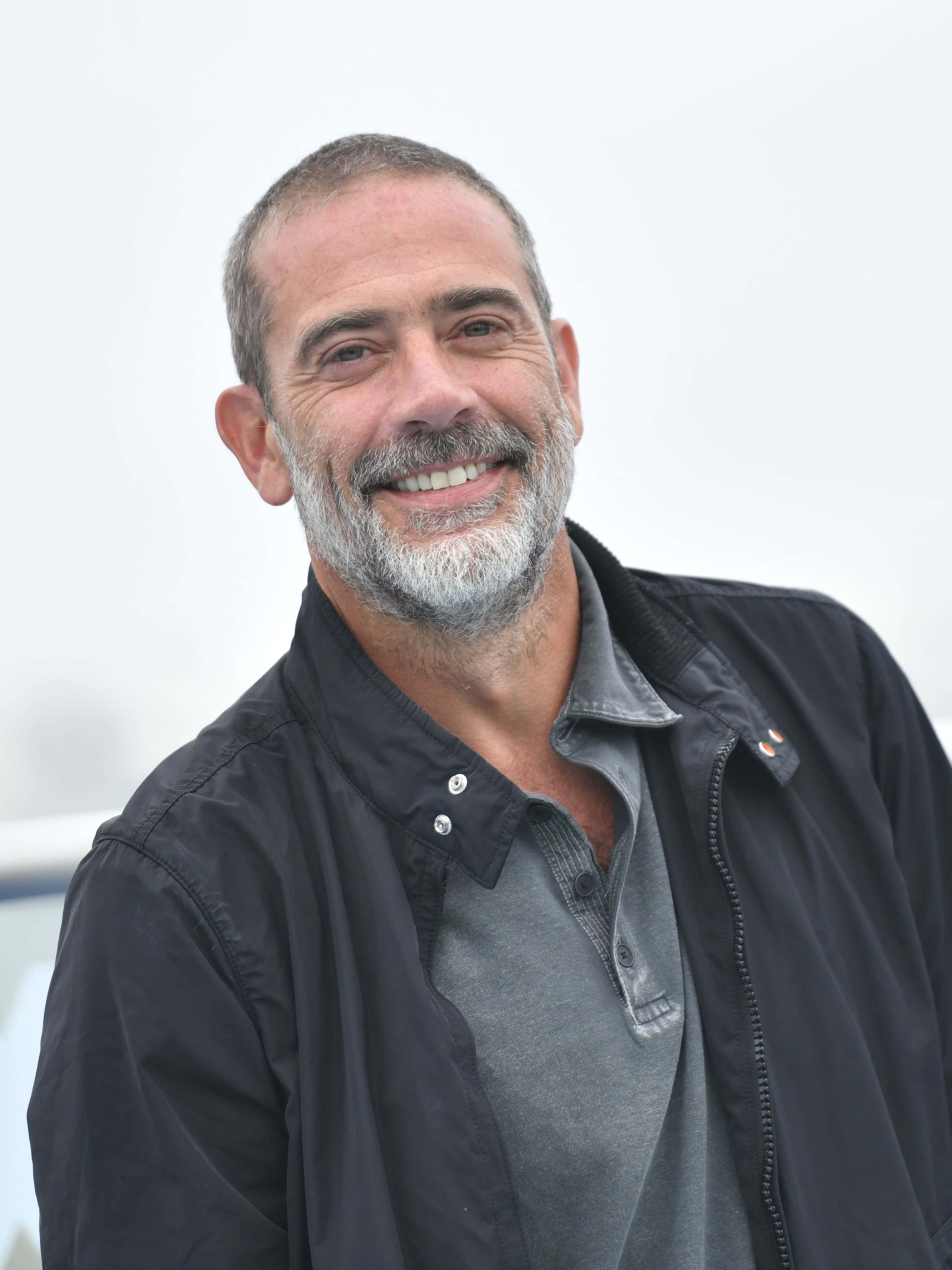 Jeffrey Dean Morgan, salt-and-pepper beard, black jacket, 4K Phone Wallpaper
