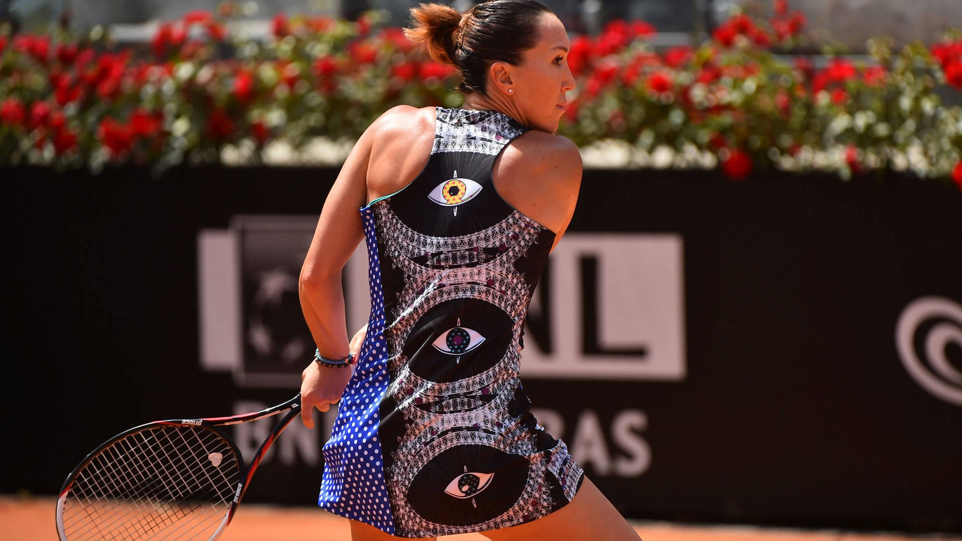 Jelena Jankovic, eye-pattern dress, tennis event, Full HD Desktop Wallpaper