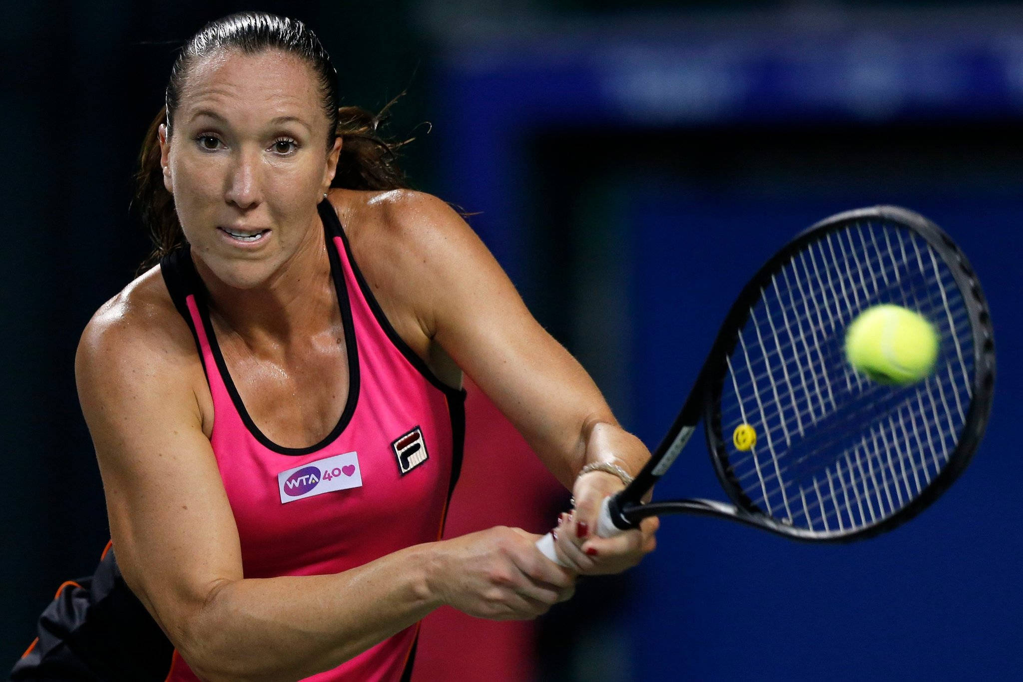 Jelena Jankovic, double-handed stroke, pink tank top, Full HD Desktop Wallpaper