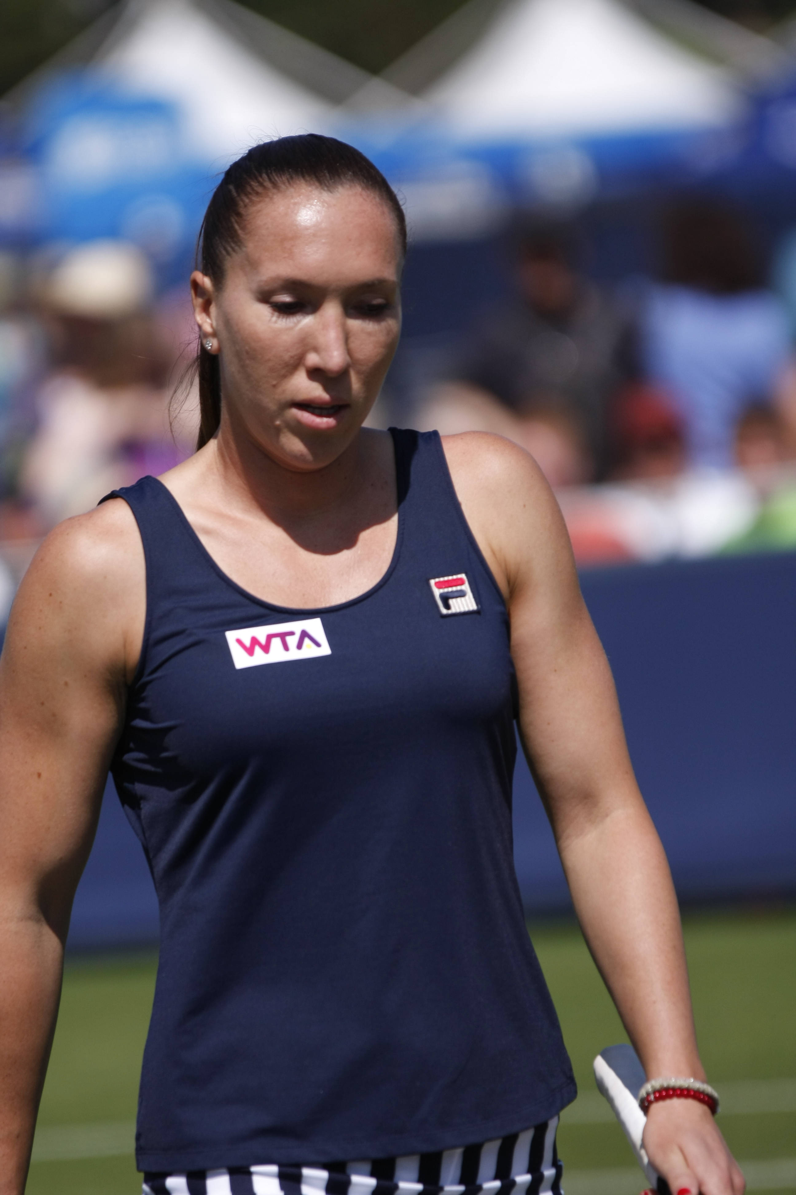 Jelena Jankovic, navy WTA tank top, sunlit court, 4K Phone Wallpaper