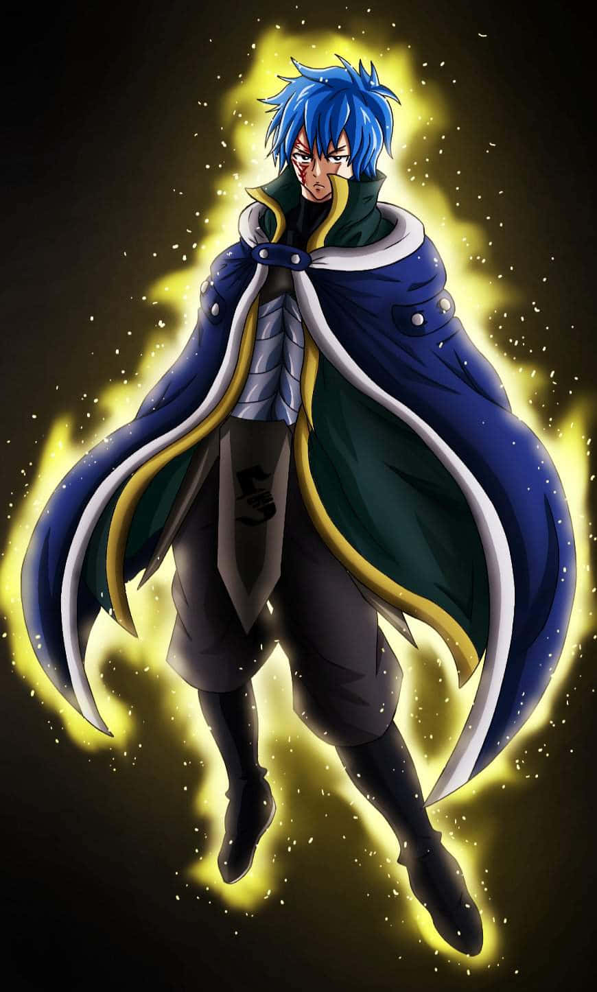 Jellal Fernandes, blue-haired anime warrior, flowing blue and green cloak, HD Phone Wallpaper