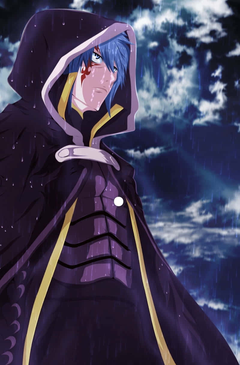Jellal Fernandes, blue-haired, dark hooded cloak, SD Phone Wallpaper