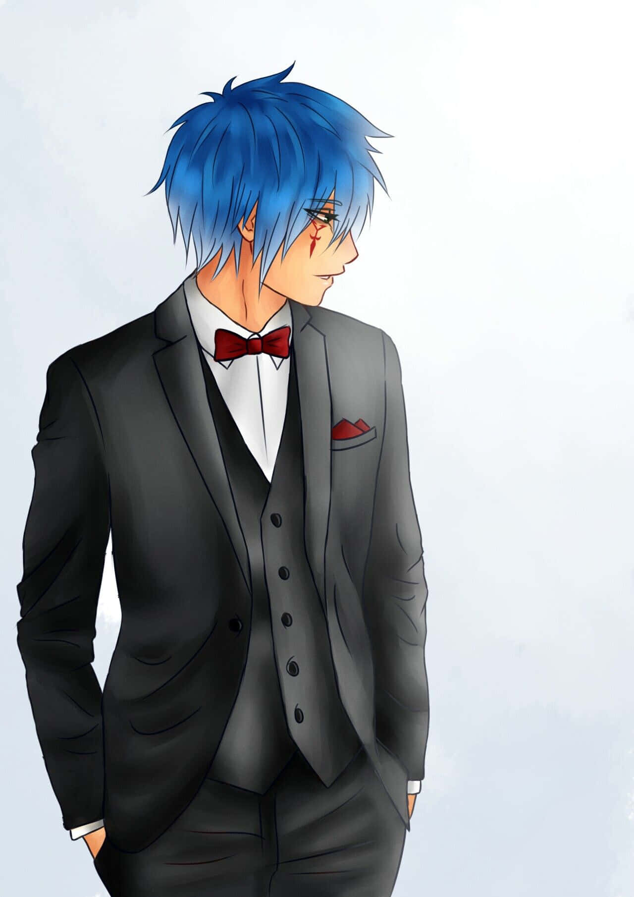 Jellal Fernandes, blue-haired, grey suit, HD Phone Wallpaper