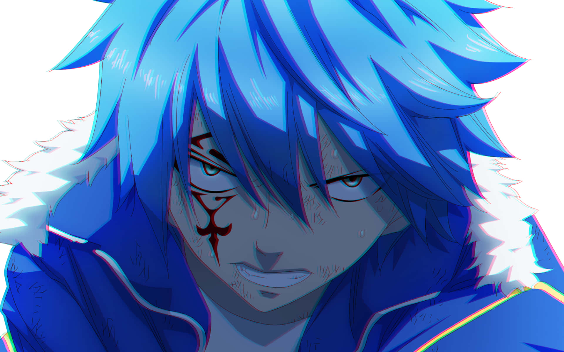 Jellal Fernandes, blue-haired, red mark on his face, Full HD Desktop Wallpaper
