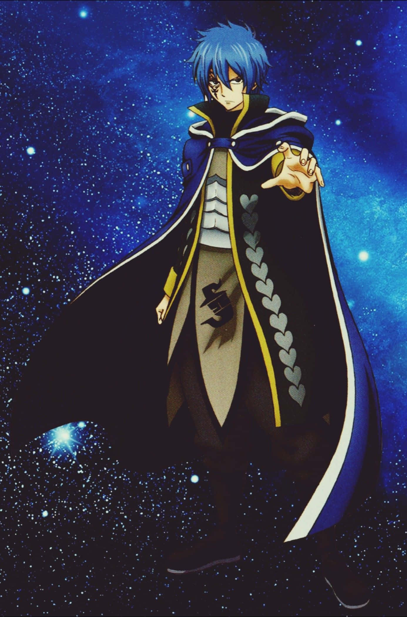 Jellal Fernandes, blue-haired, dark cape with heart patterns, Full HD Phone Wallpaper