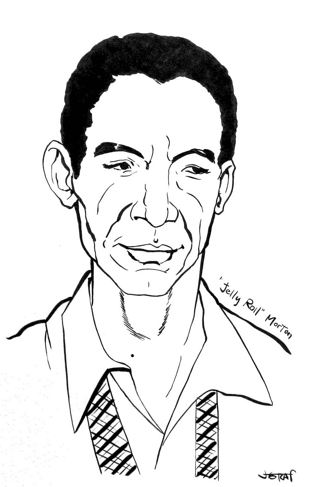 Jelly Roll Morton, pen and ink art, black and white line art, HD Phone Wallpaper