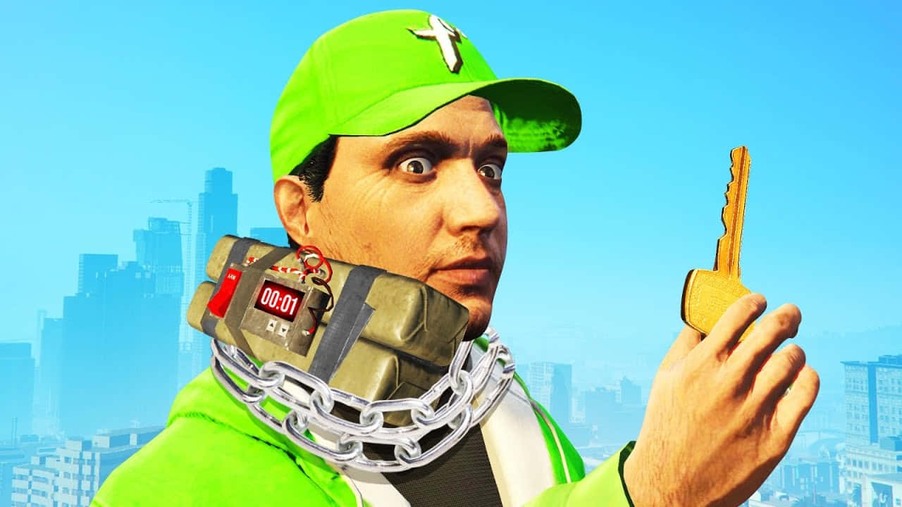 Jelly YouTube, bright green outfit, golden key, HD Desktop Wallpaper