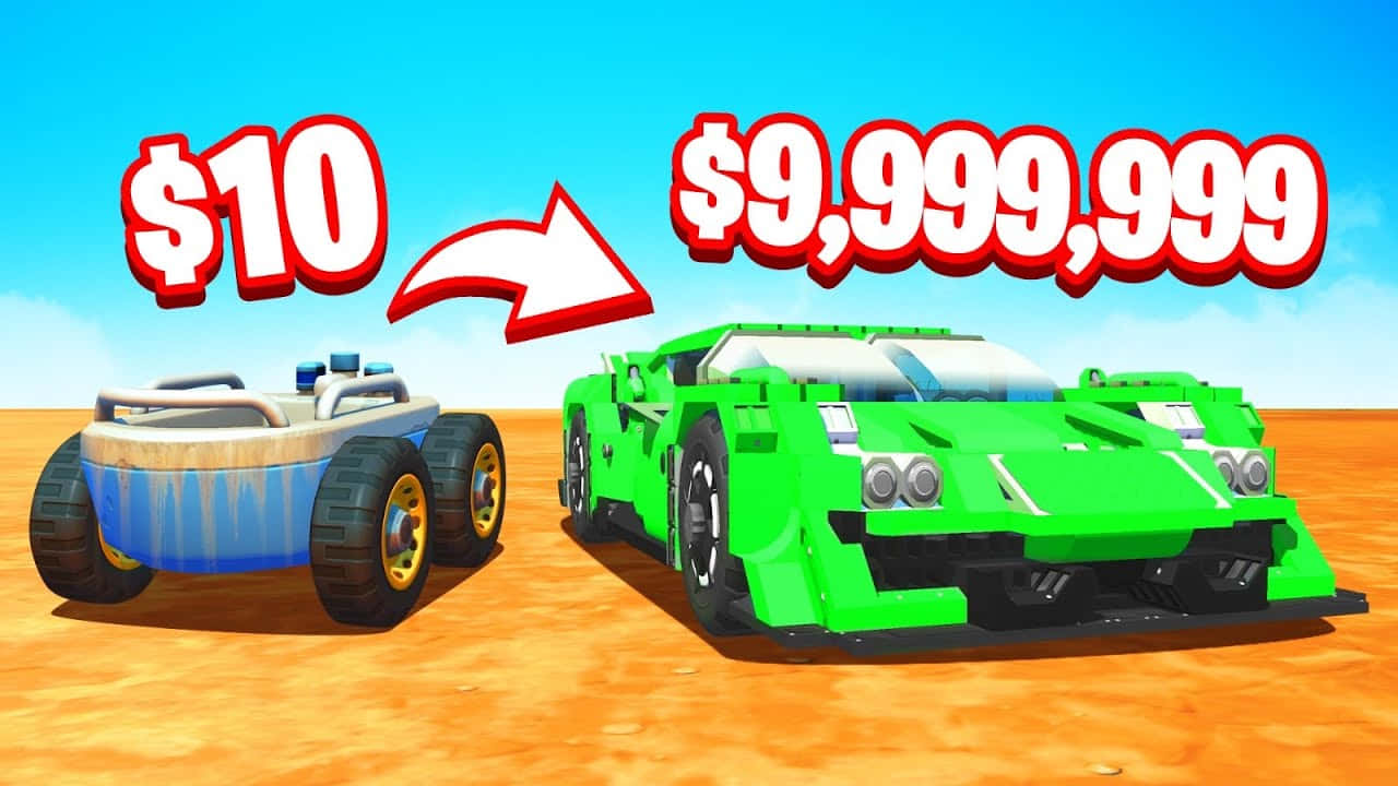 Jelly YouTube, blue dune buggy, green sports car, HD Desktop Wallpaper
