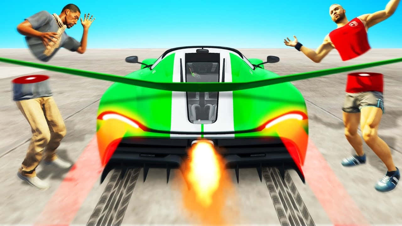 green and white sports car, fiery exhaust, track, HD Desktop Wallpaper