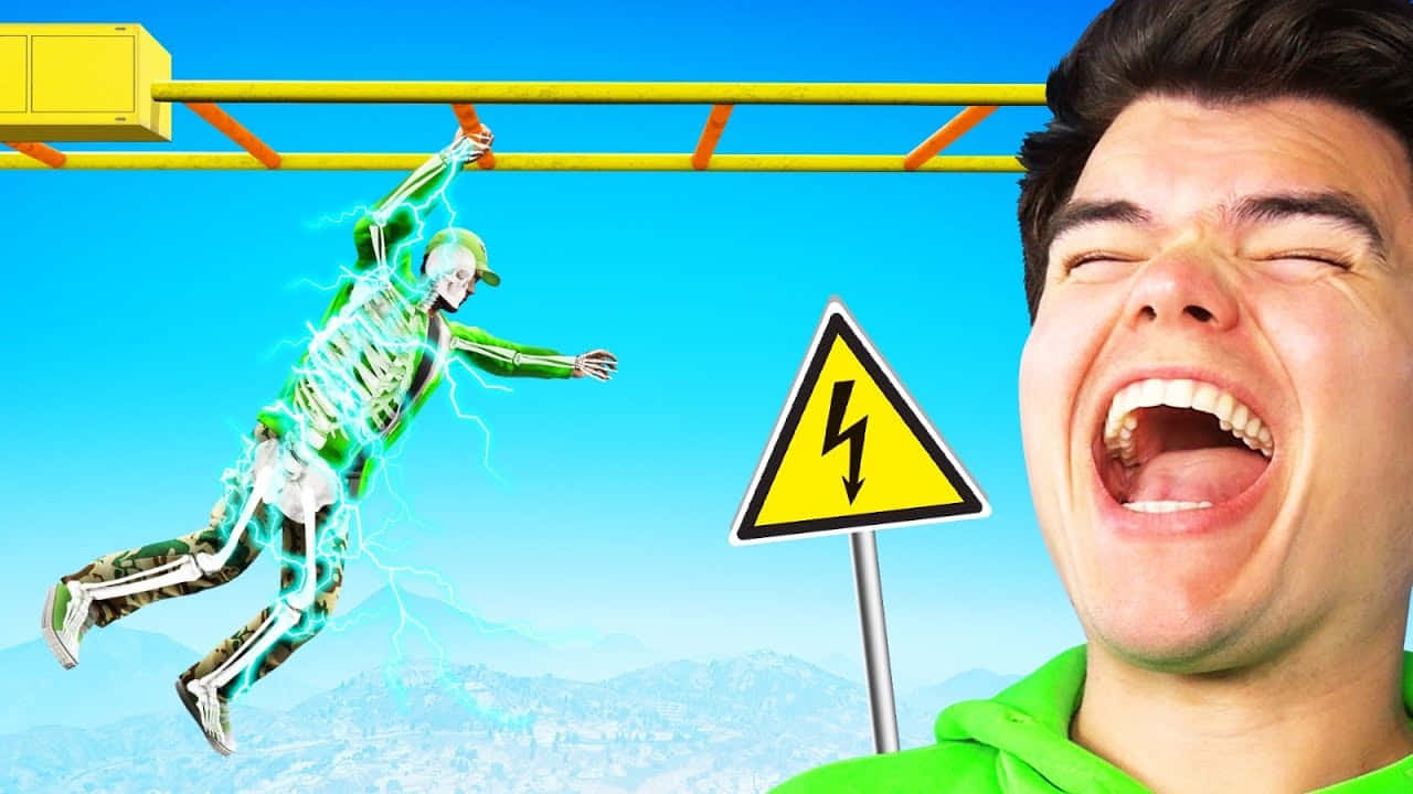 Jelly YouTube, green hoodie, cartoon skeleton, HD Desktop Wallpaper