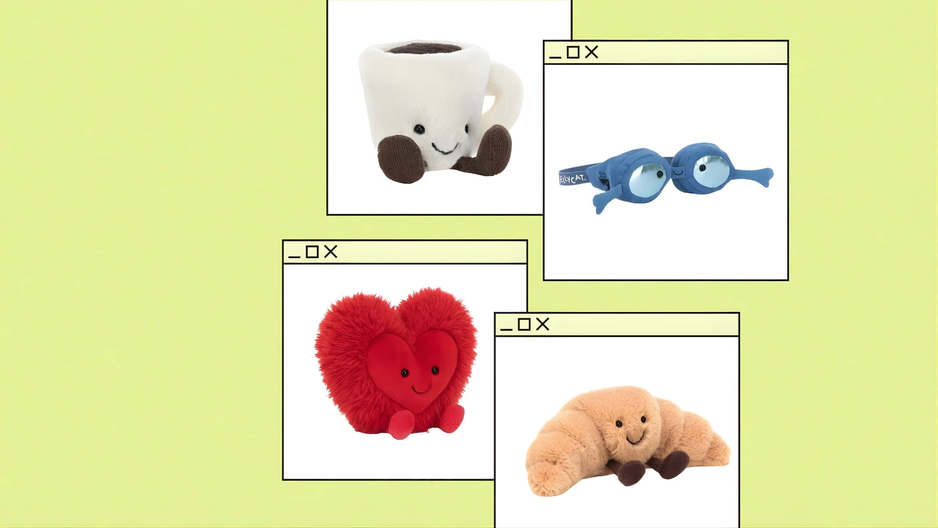 Jellycat, plush toy collection, smiling coffee cup, Full HD Desktop Wallpaper