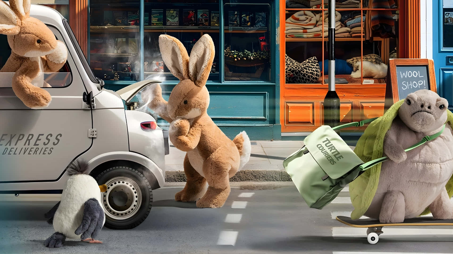 Jellycat, rabbit driver, penguin, Full HD Desktop Wallpaper