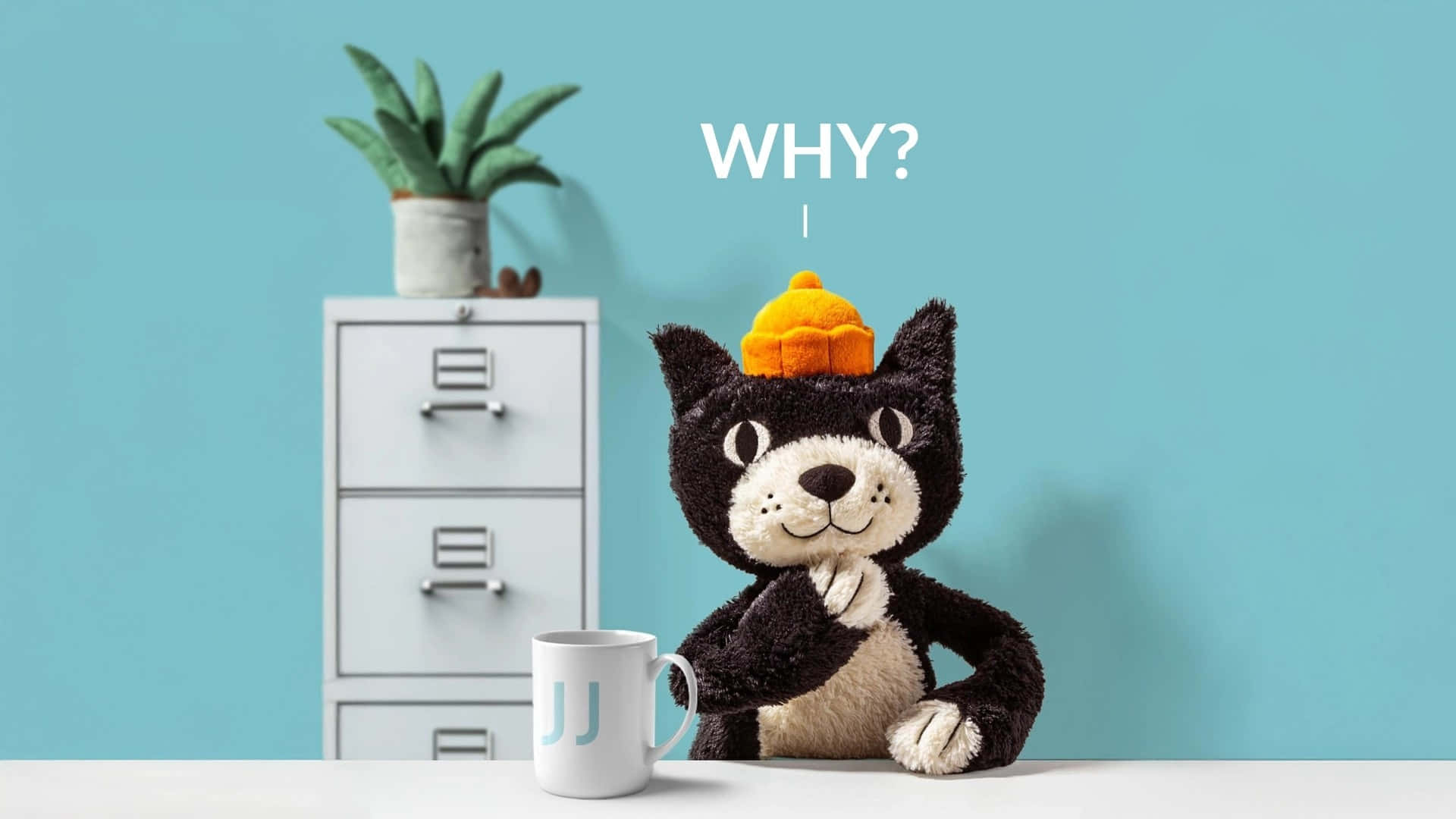 Jellycat, plush black cat, yellow beanie, Full HD Desktop Wallpaper