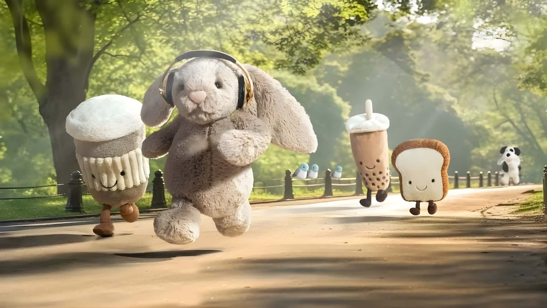 Jellycat, fluffy bunny, headphones, Full HD Desktop Wallpaper