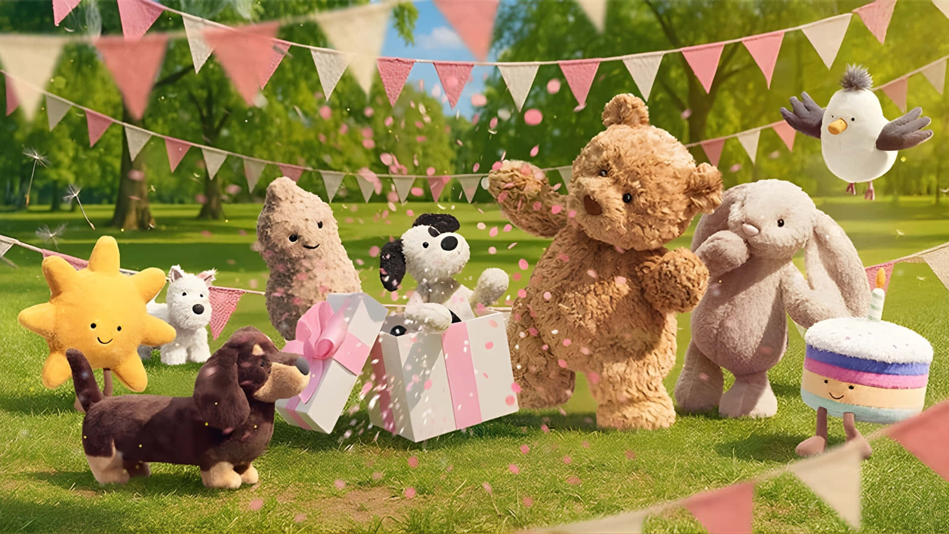 Jellycat, plush toy, pink bunting, Full HD Desktop Wallpaper