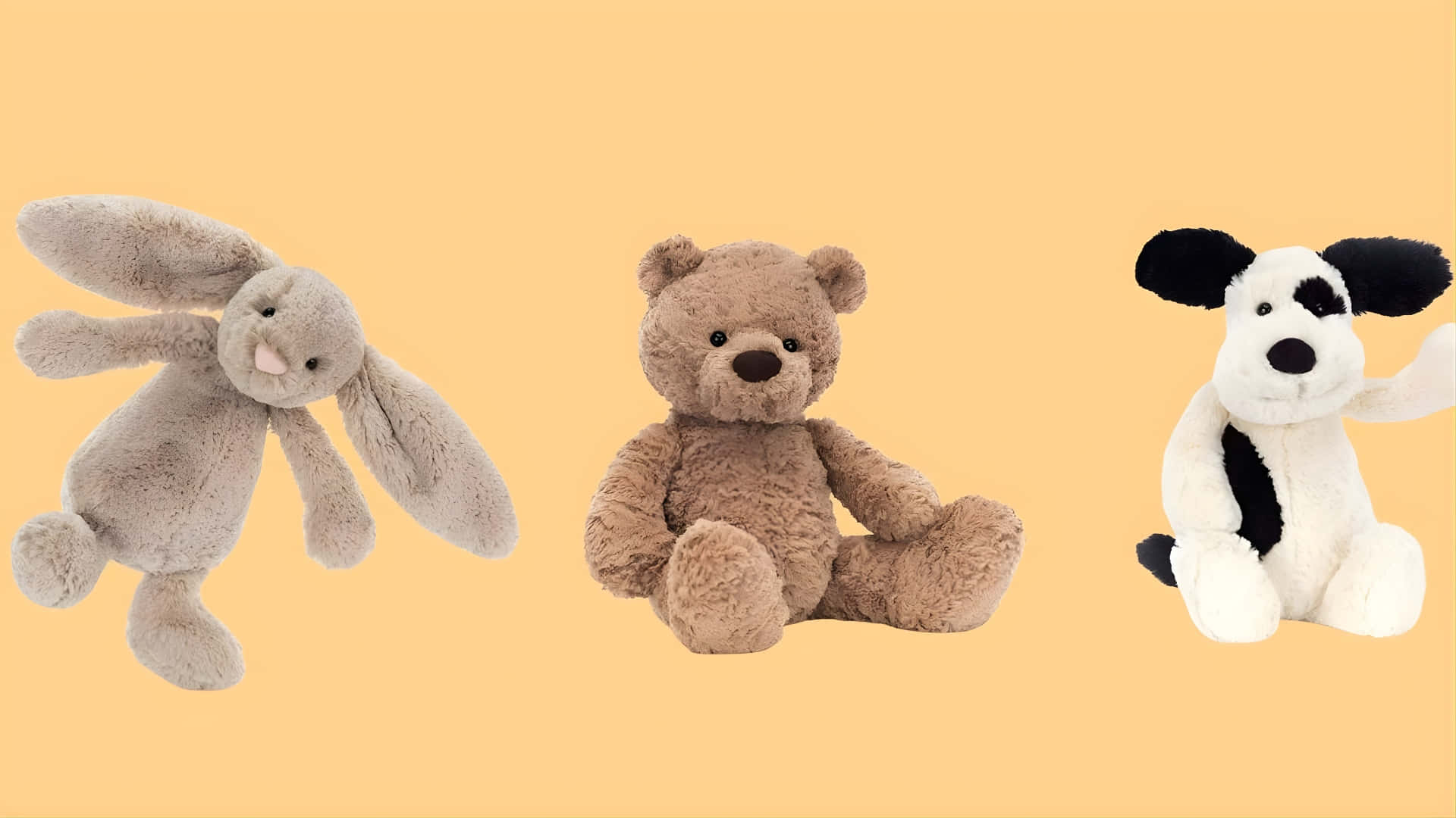Jellycat, gray bunny, brown bear, Full HD Desktop Wallpaper