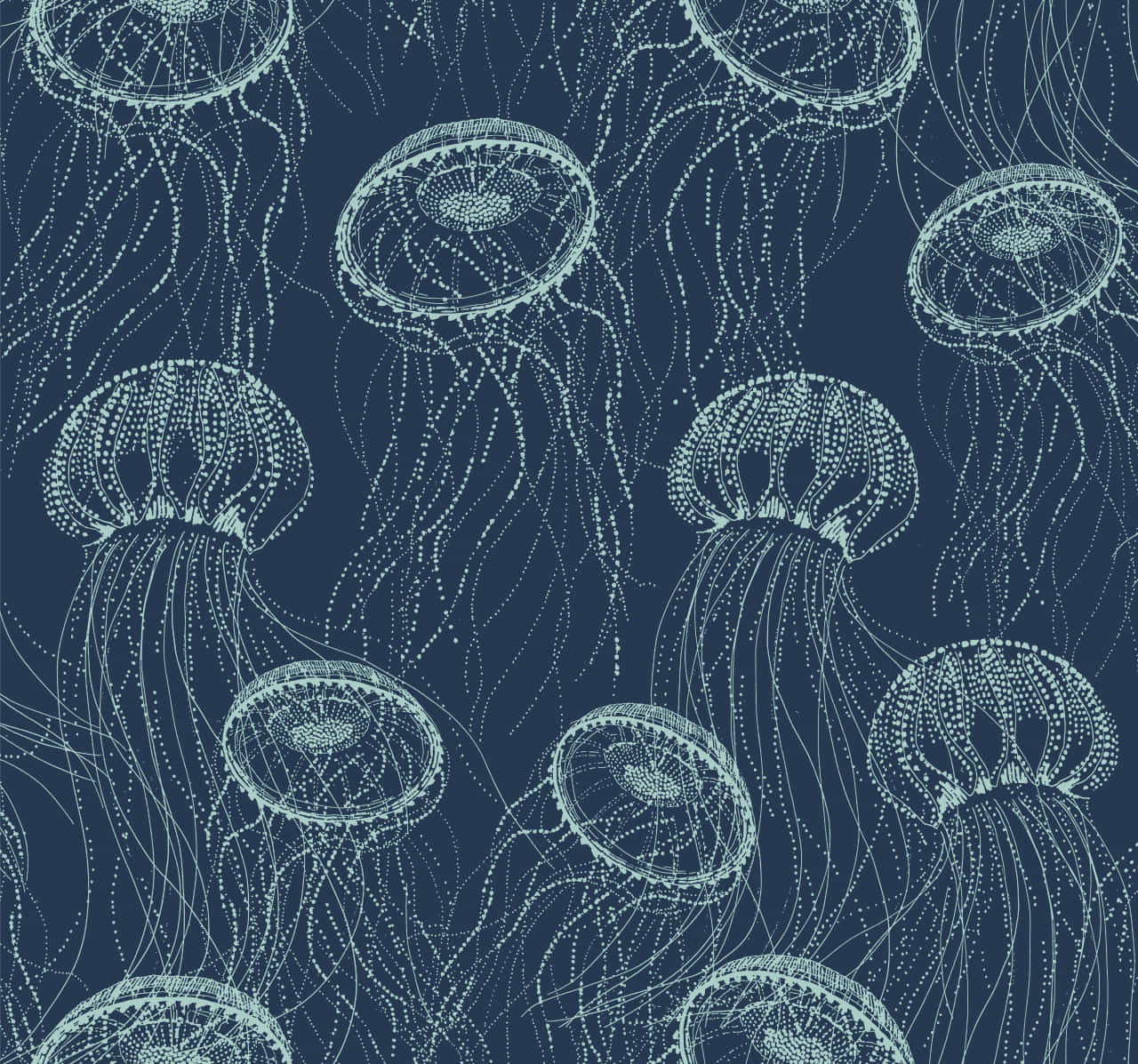 jellyfish pattern, navy background, light blue jellyfish, HD Desktop Wallpaper