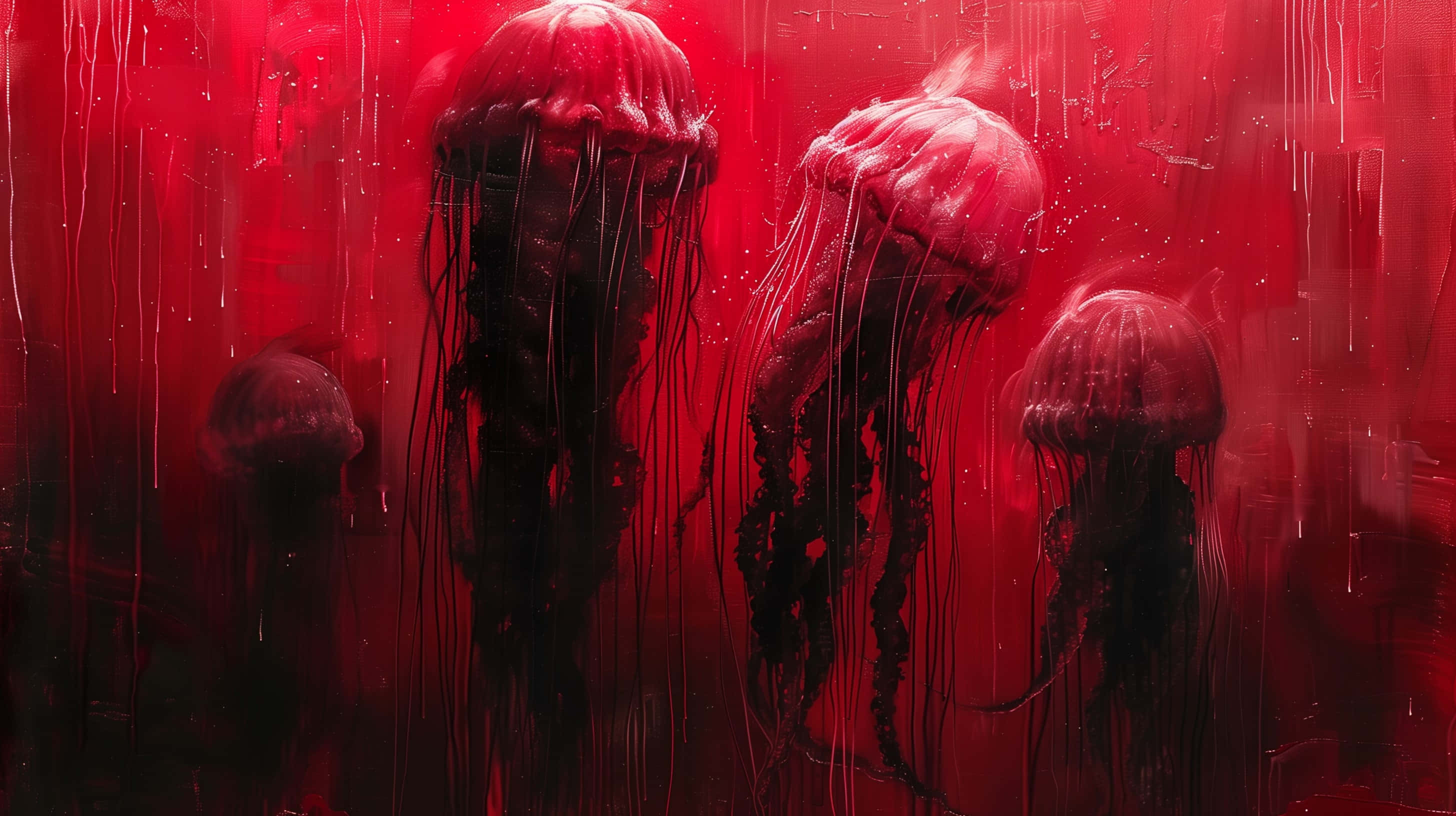 red jellyfish, dark crimson liquid, dripping paint, 2K Desktop Wallpaper