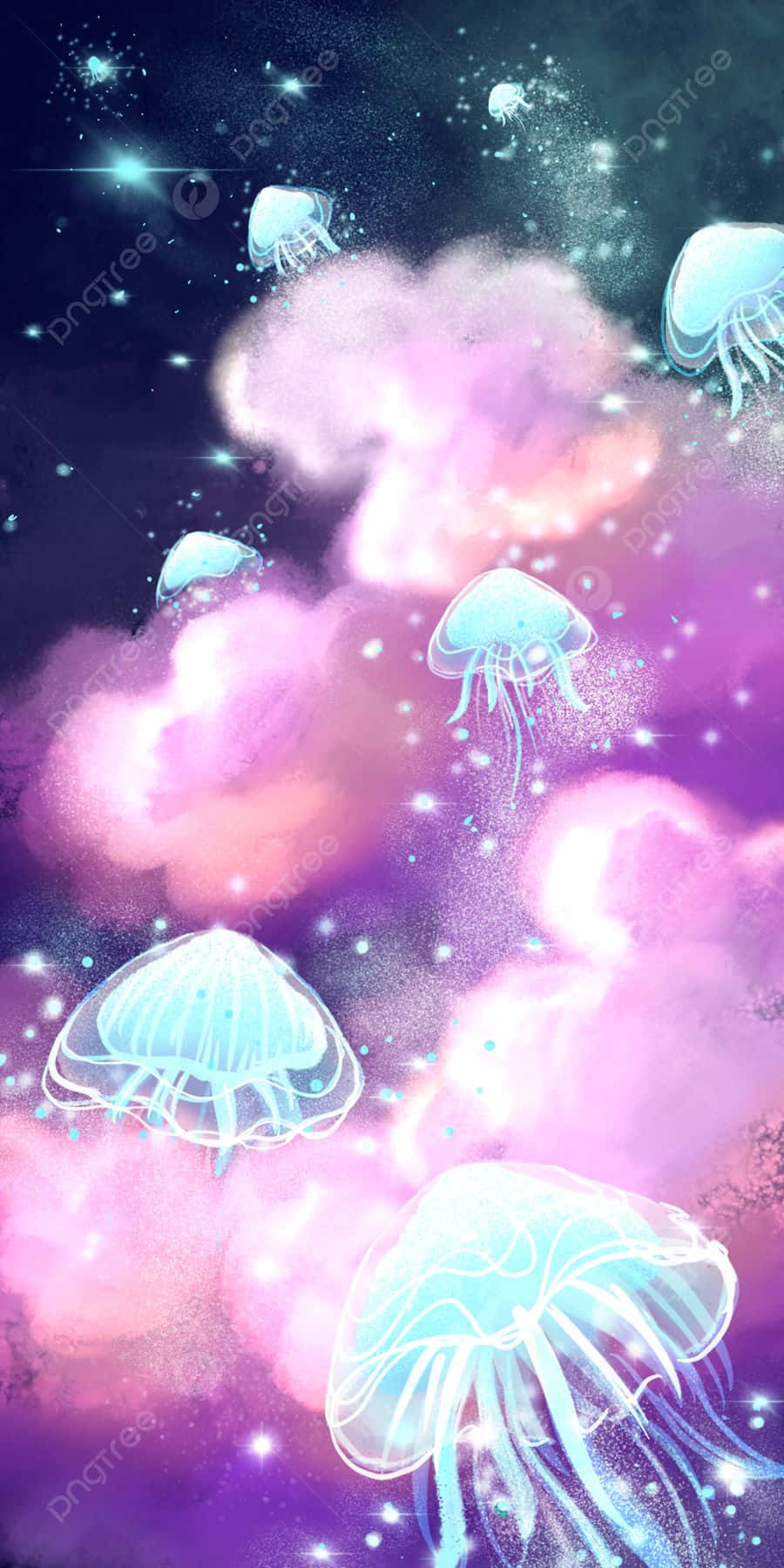 Cosmic Jellyfish Dreamscape, glowing translucent jellyfish, dreamy cosmic nebula, HD Phone Wallpaper