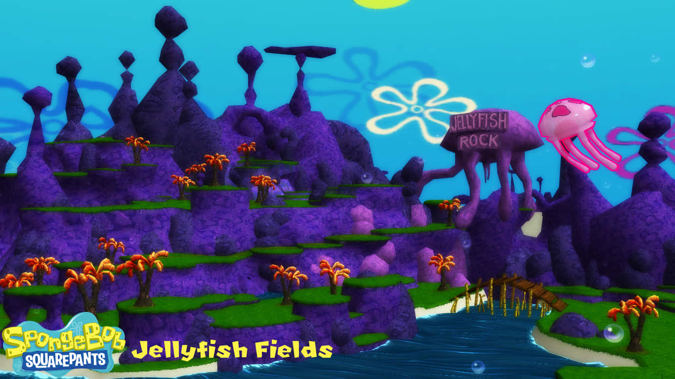 Jellyfish Fields, vibrant purple rock formations, orange coral trees, HD Desktop Wallpaper