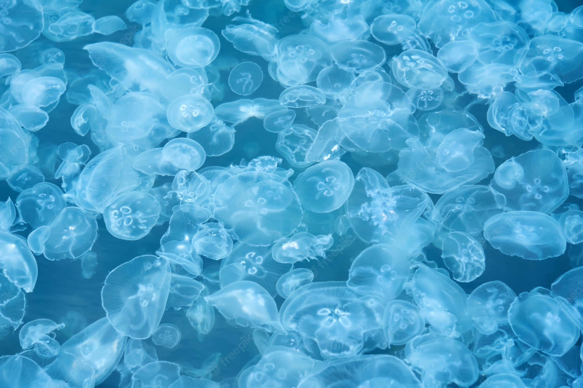 moon jellyfish, translucent blue, cool ocean water, Full HD Desktop Wallpaper