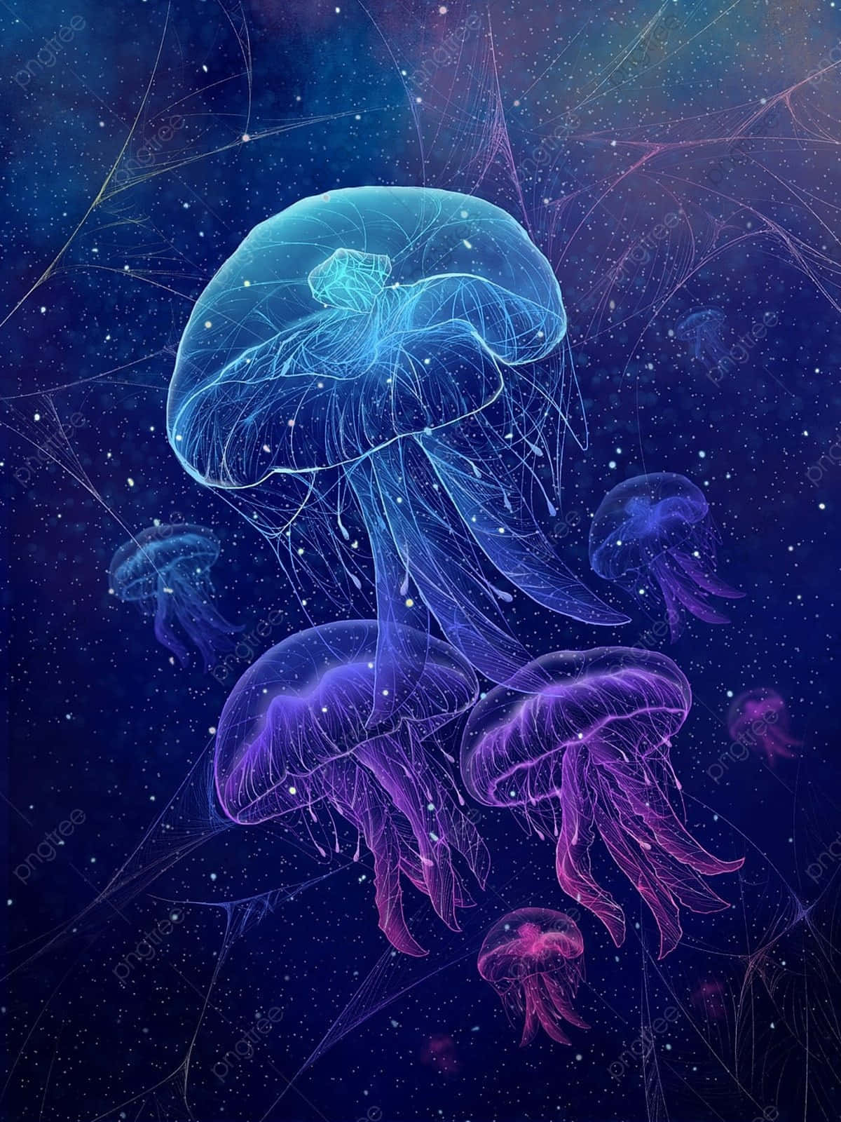 glowing jellyfish, starry cosmic nebula, electric blue, HD Phone Wallpaper
