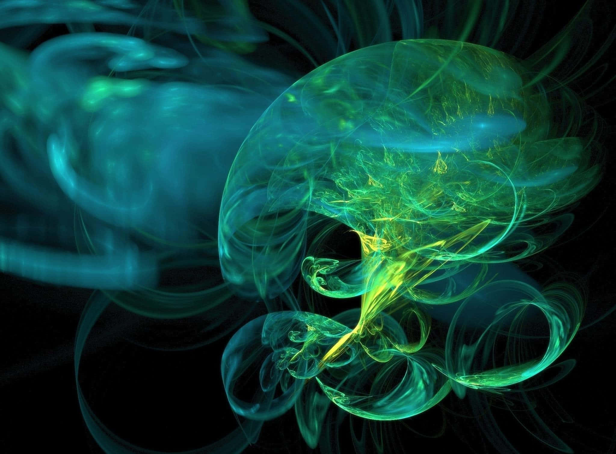 glowing green smoke jellyfish formation, vibrant green, teal, Full HD Desktop Wallpaper