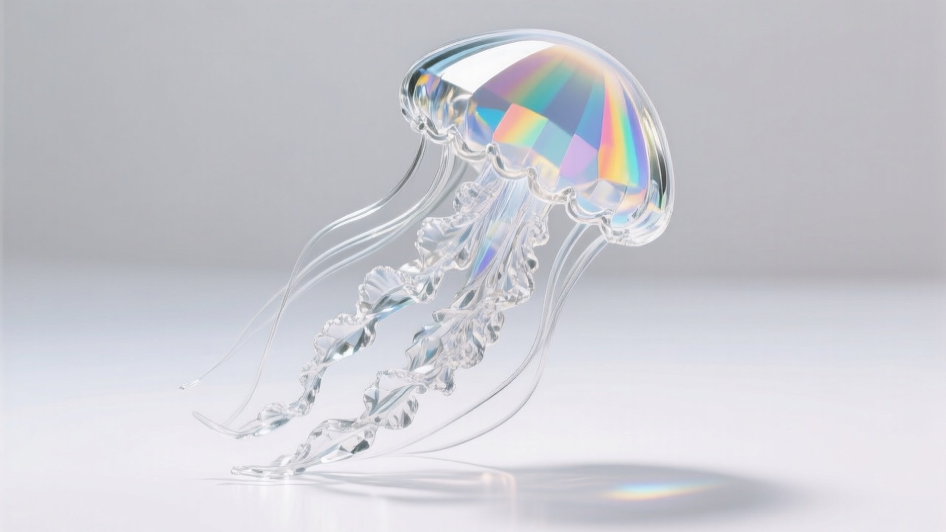 crystal jellyfish, rainbow-hued bell, glass-like tentacles, Full HD Desktop Wallpaper