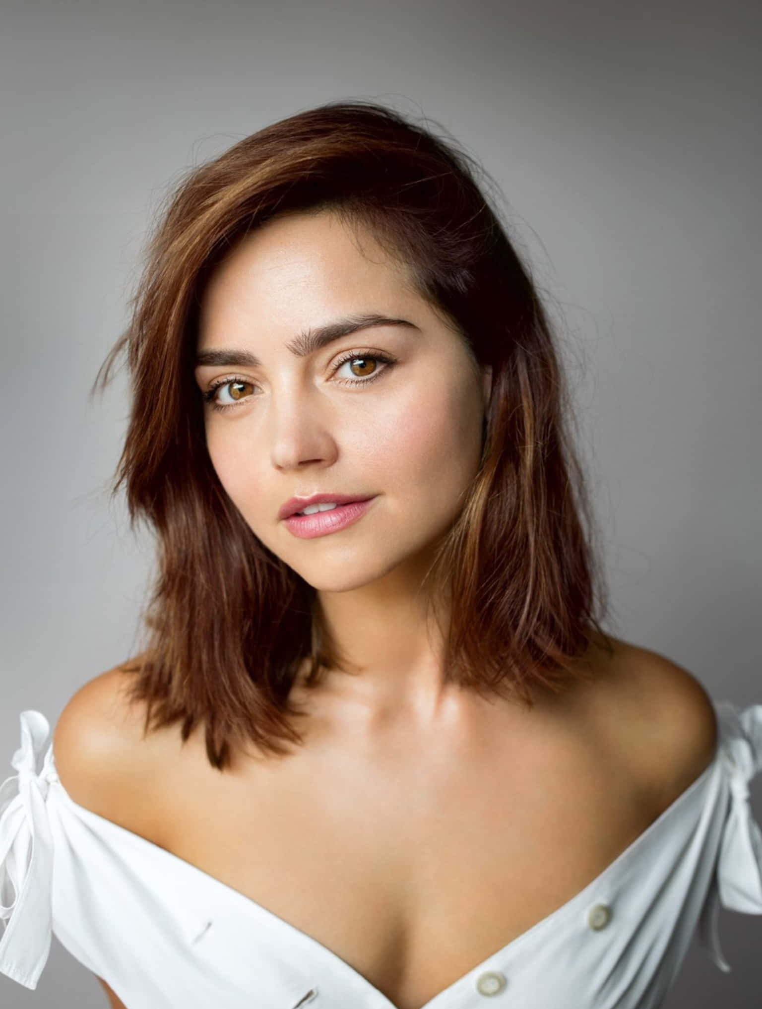 Jenna Coleman, brown hair, warm eyes, Full HD Phone Wallpaper