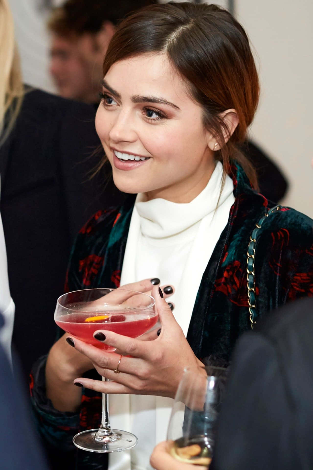 Jenna Coleman, velvet jacket, pink cocktail, Full HD Phone Wallpaper
