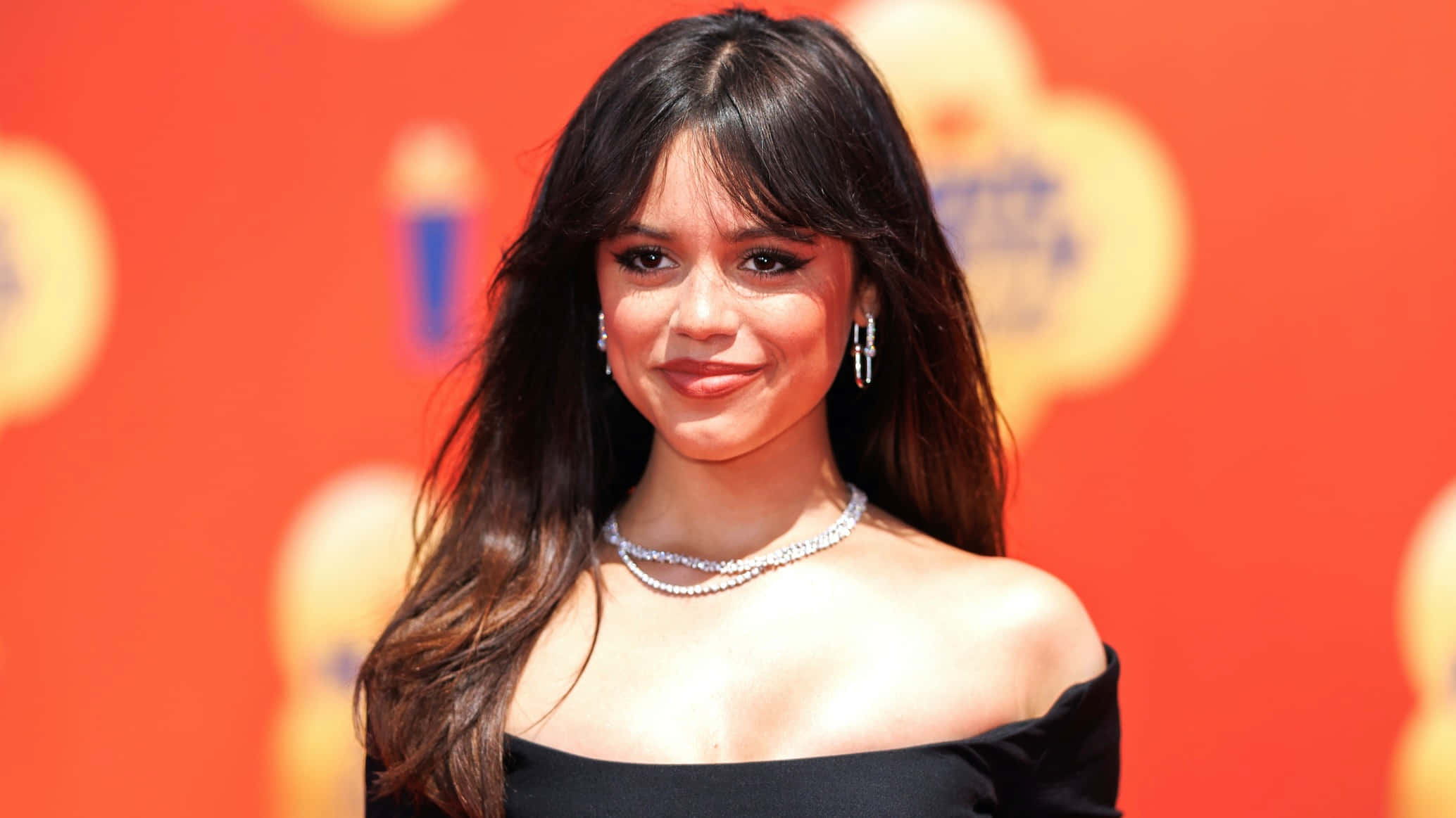 Jenna Ortega, red carpet, black off-shoulder dress, Full HD Desktop Wallpaper